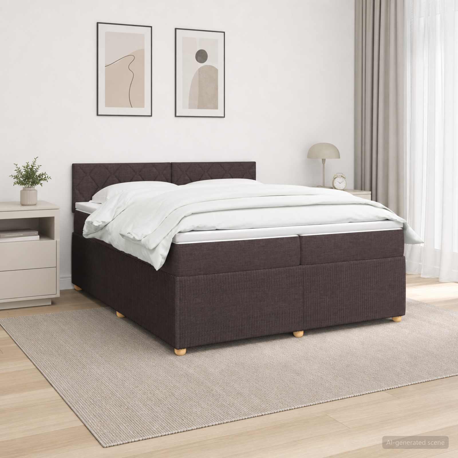 Boxspringbed met matras Donkerbruin 200 x 200 cm Stof – afbeelding 1