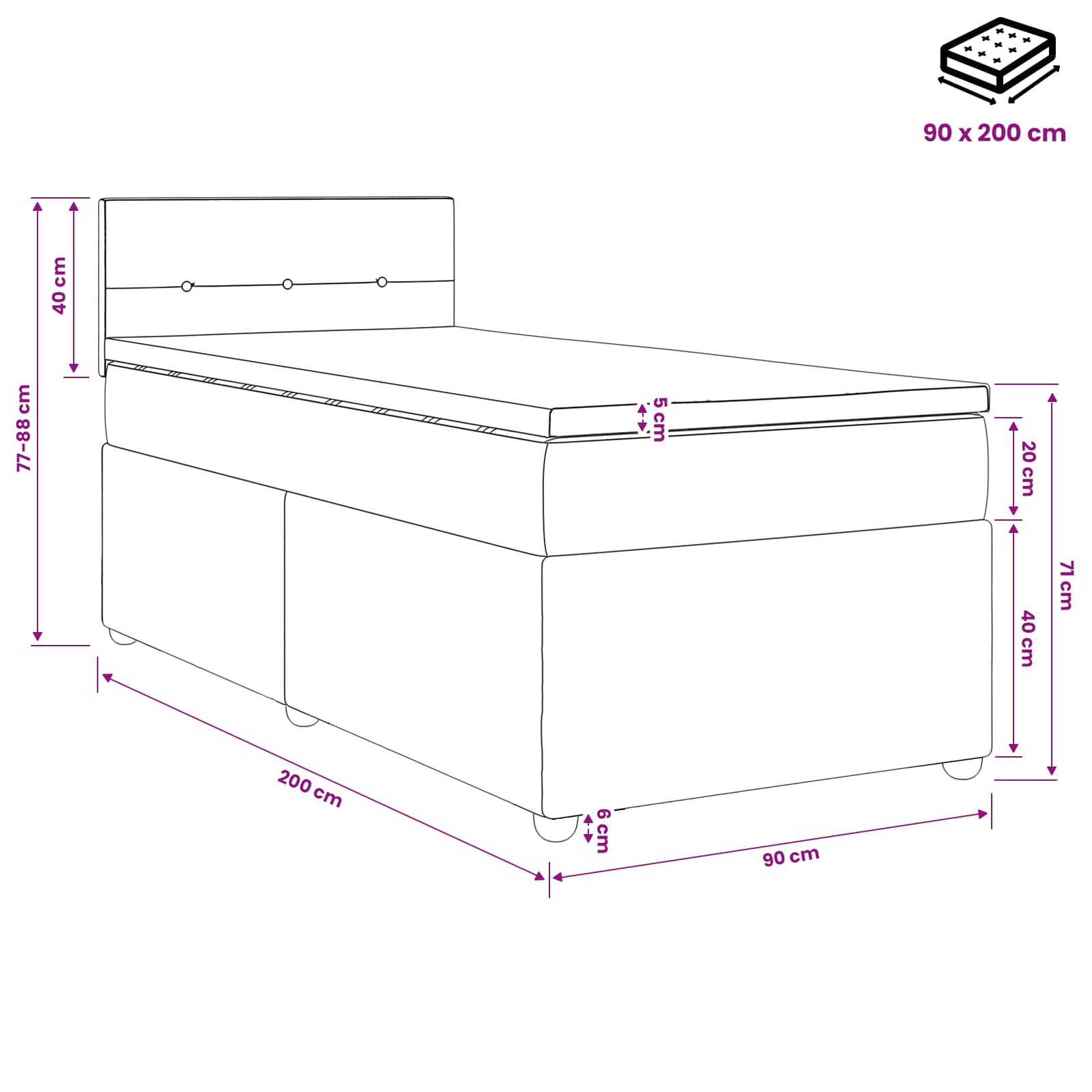 Boxspringbed met matras Blauw 90 x 200 cm Fluweel – afbeelding 11