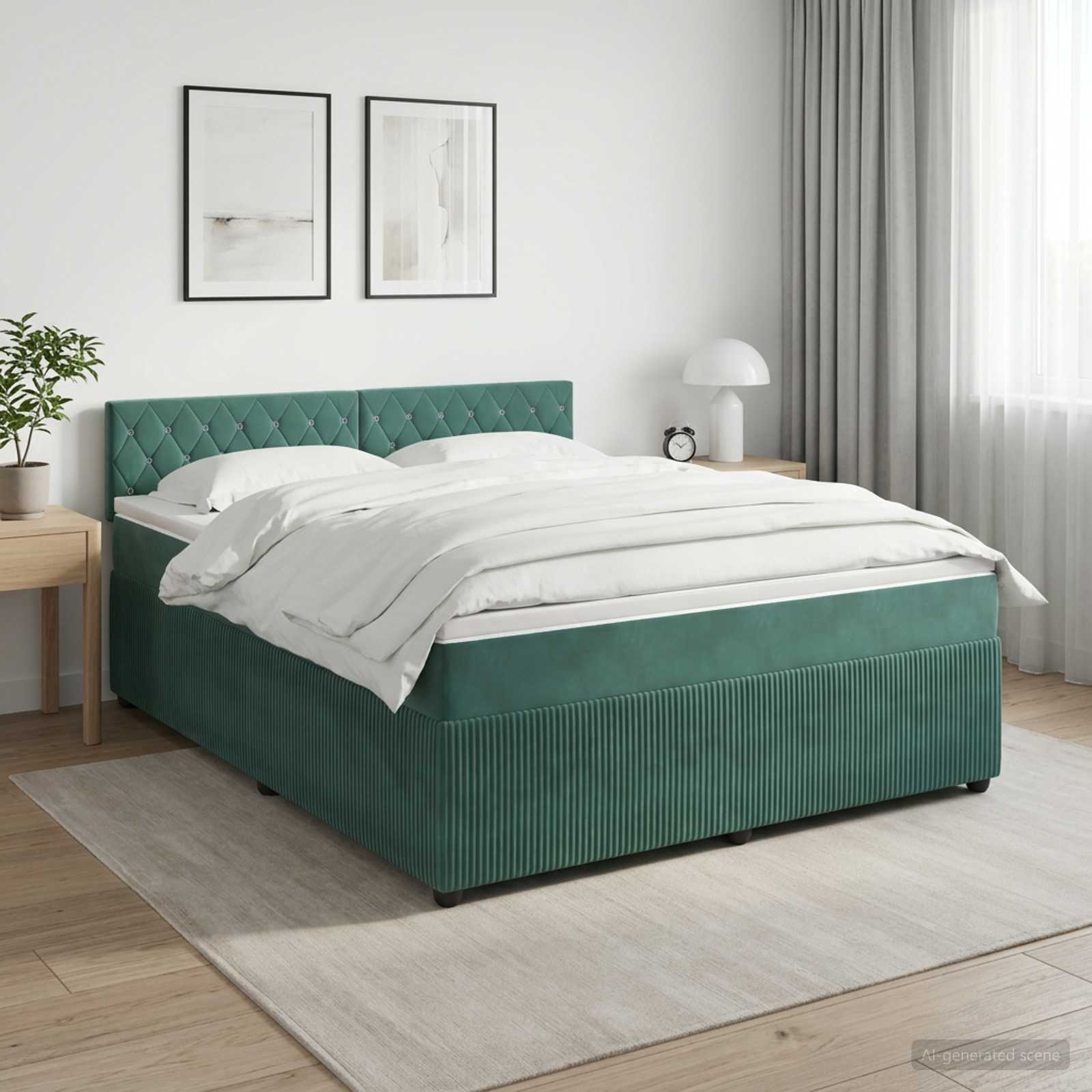 Boxspringbed met matras Donkergroen 140 x 190 cm Fluweel – afbeelding 1