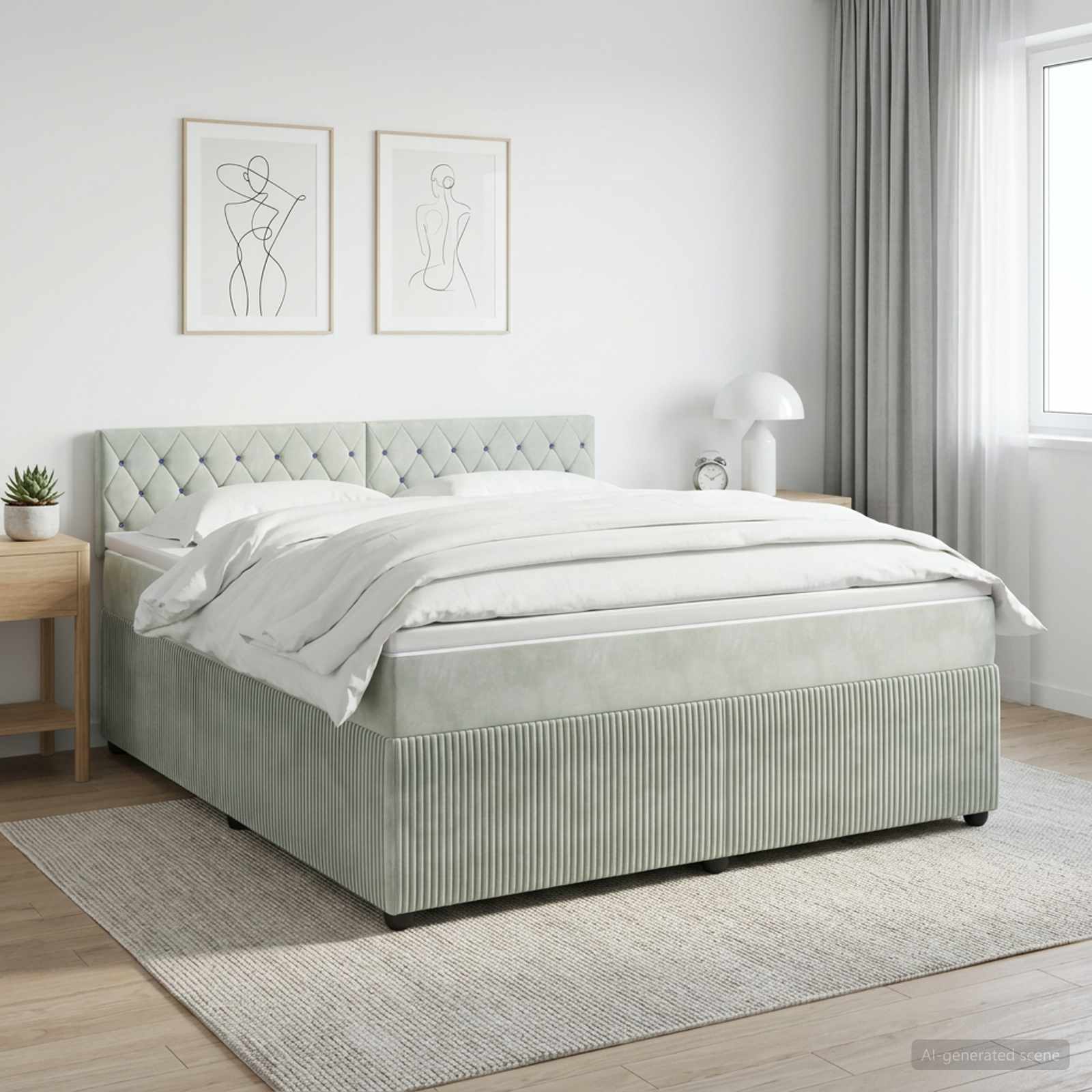 Boxspringbed met matras Lichtgrijs 140 x 200 cm Fluweel – afbeelding 1