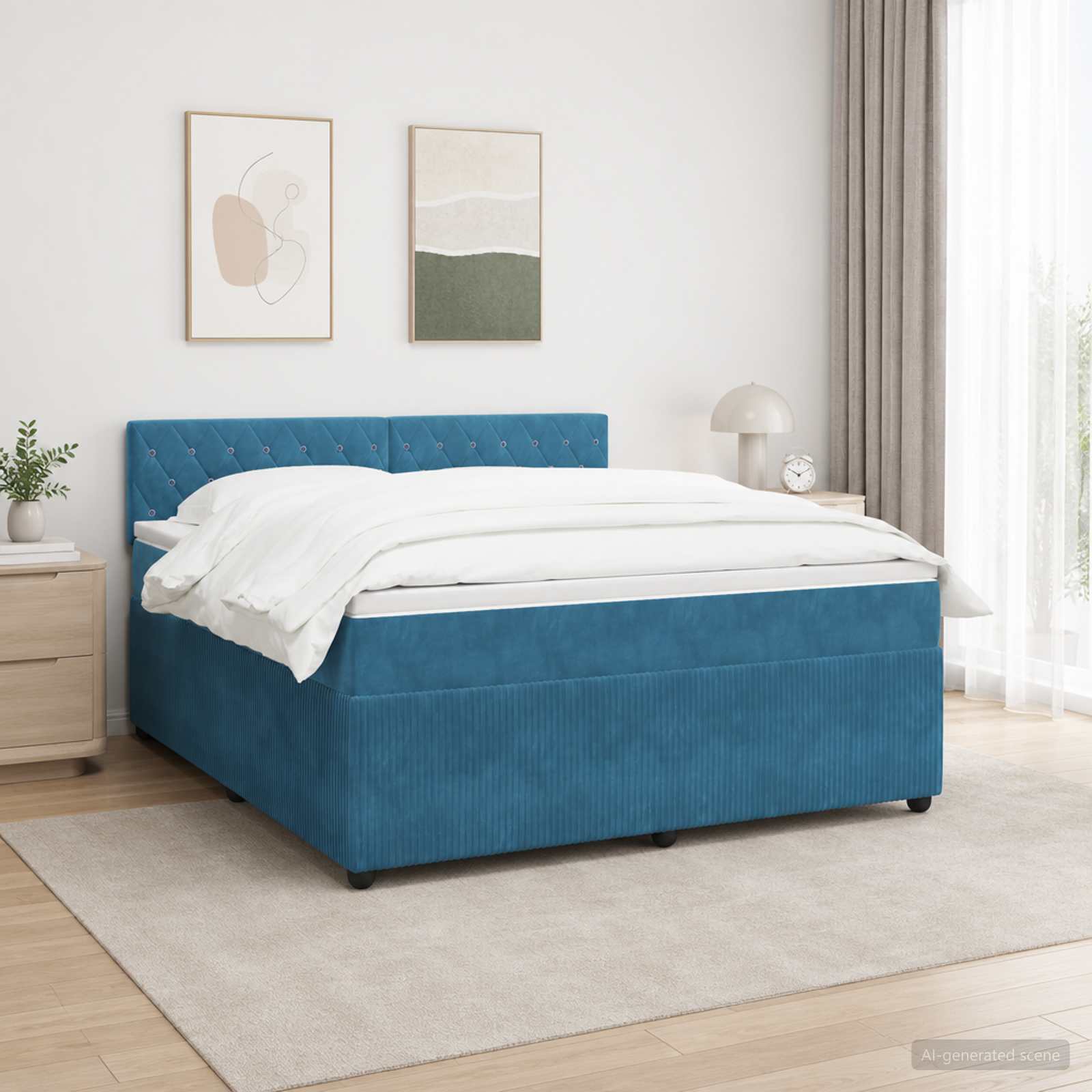 Boxspringbed met matras Blauw 140 x 200 cm Fluweel – afbeelding 1