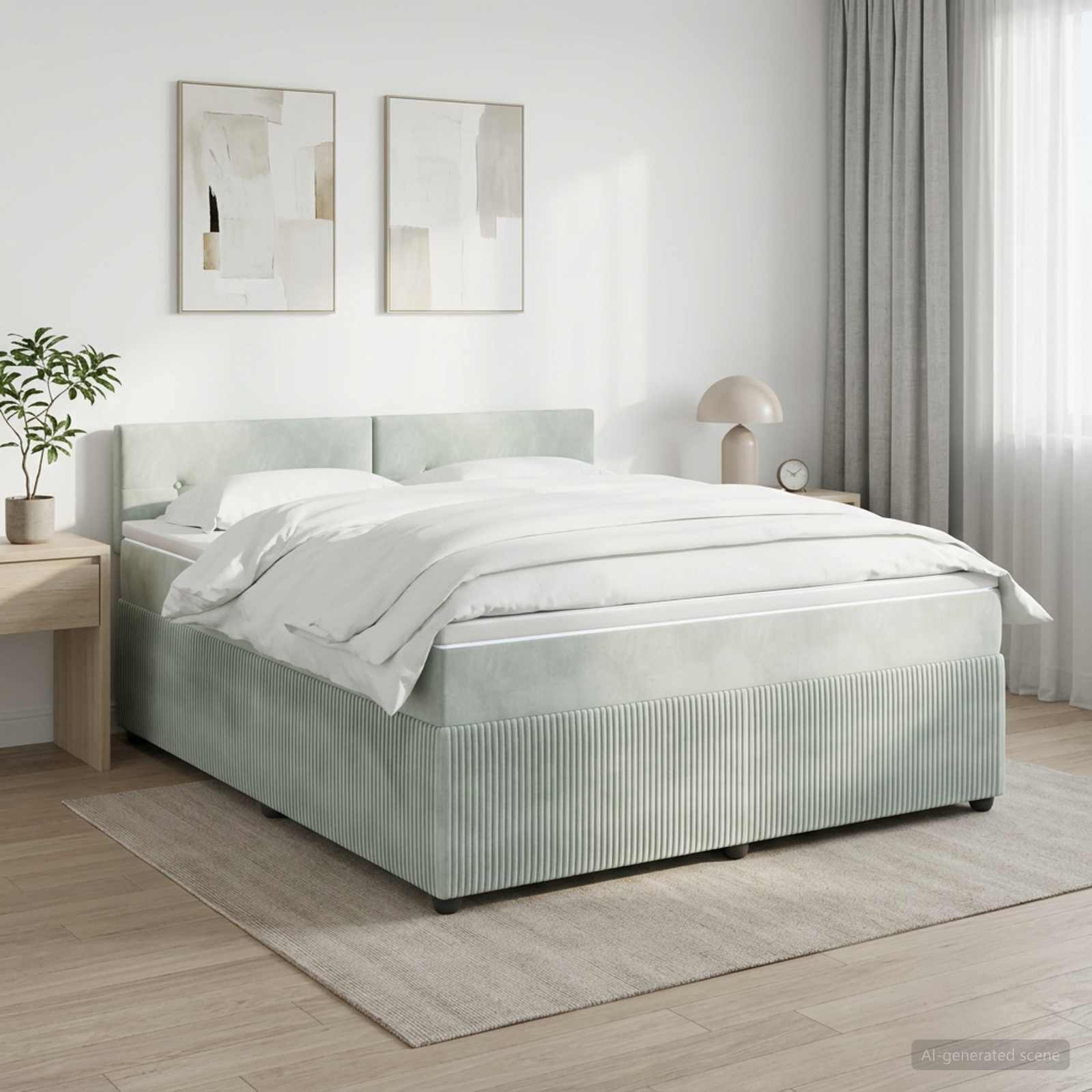 Boxspringbed met matras Lichtgrijs 140 x 200 cm Fluweel – afbeelding 1