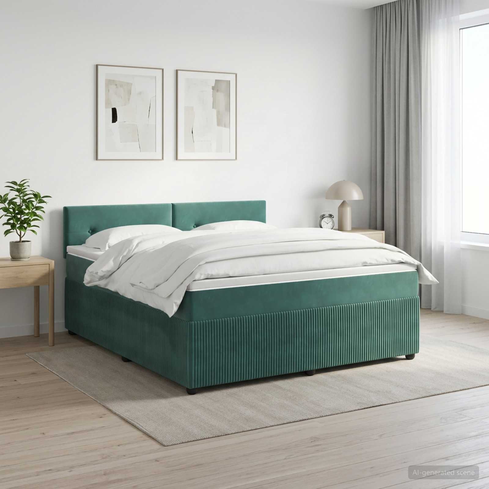 Boxspringbed met matras Donkergroen 140 x 200 cm Fluweel – afbeelding 1