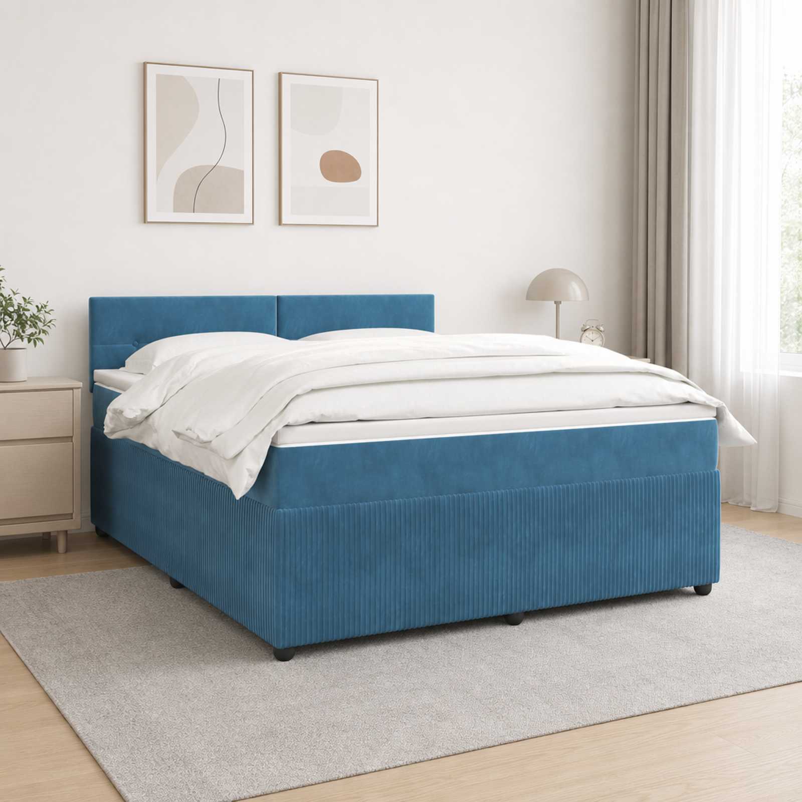 Boxspringbed met matras Blauw 140 x 200 cm Fluweel – afbeelding 1