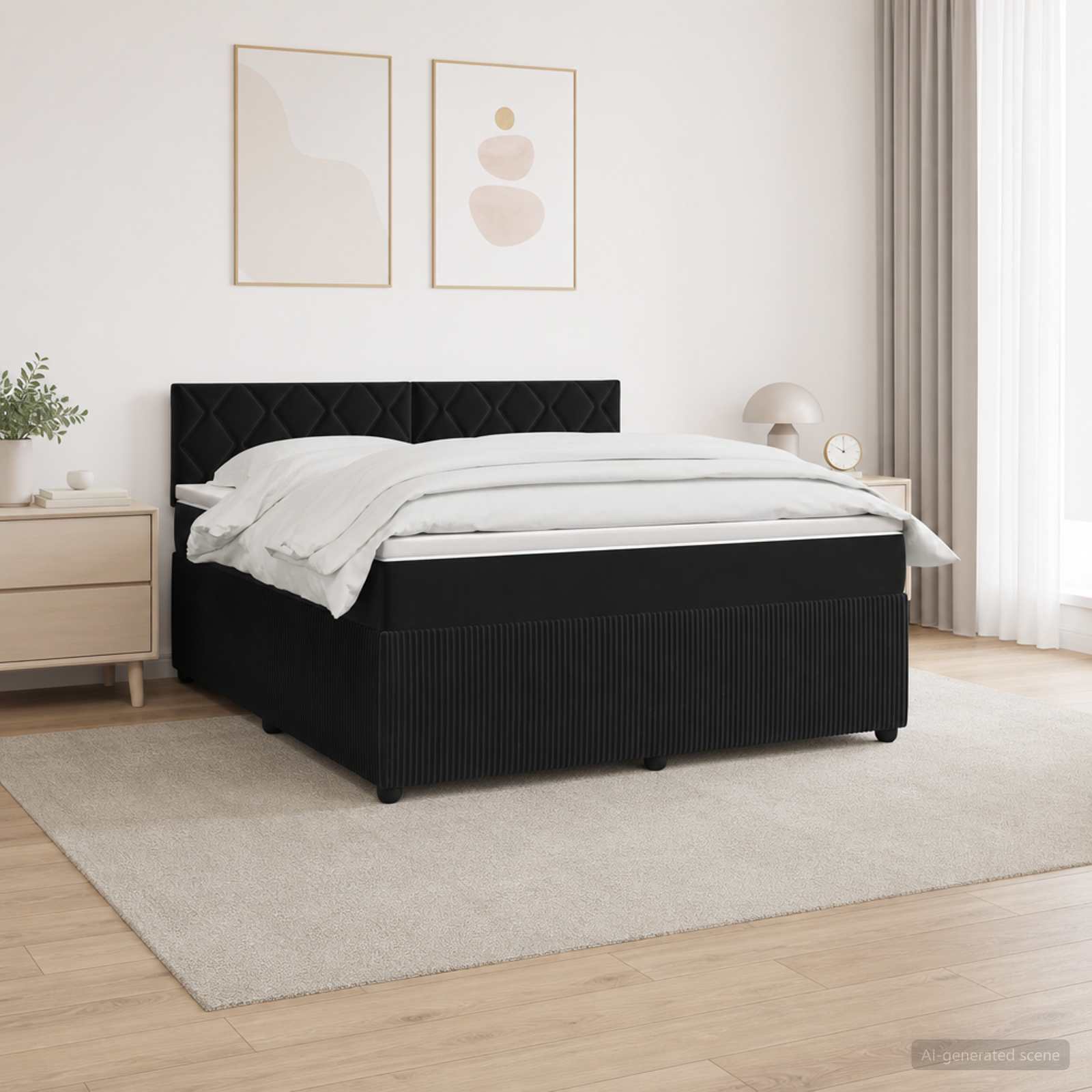 Boxspringbed met matras Zwart 140 x 200 cm Fluweel – afbeelding 1