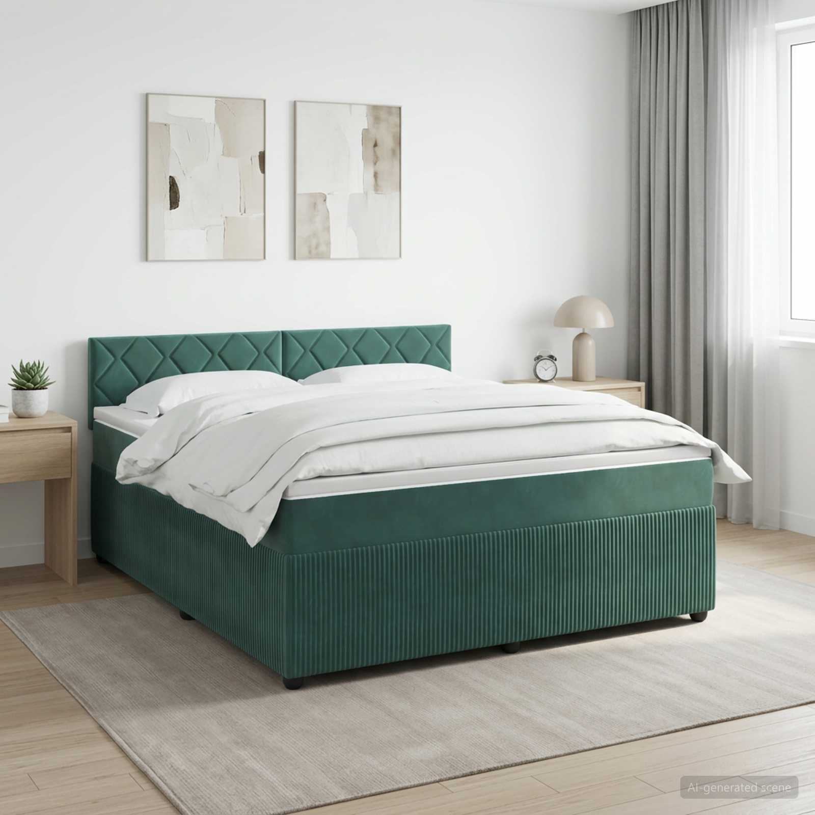 Boxspringbed met matras Donkergroen 140 x 200 cm Fluweel – afbeelding 1