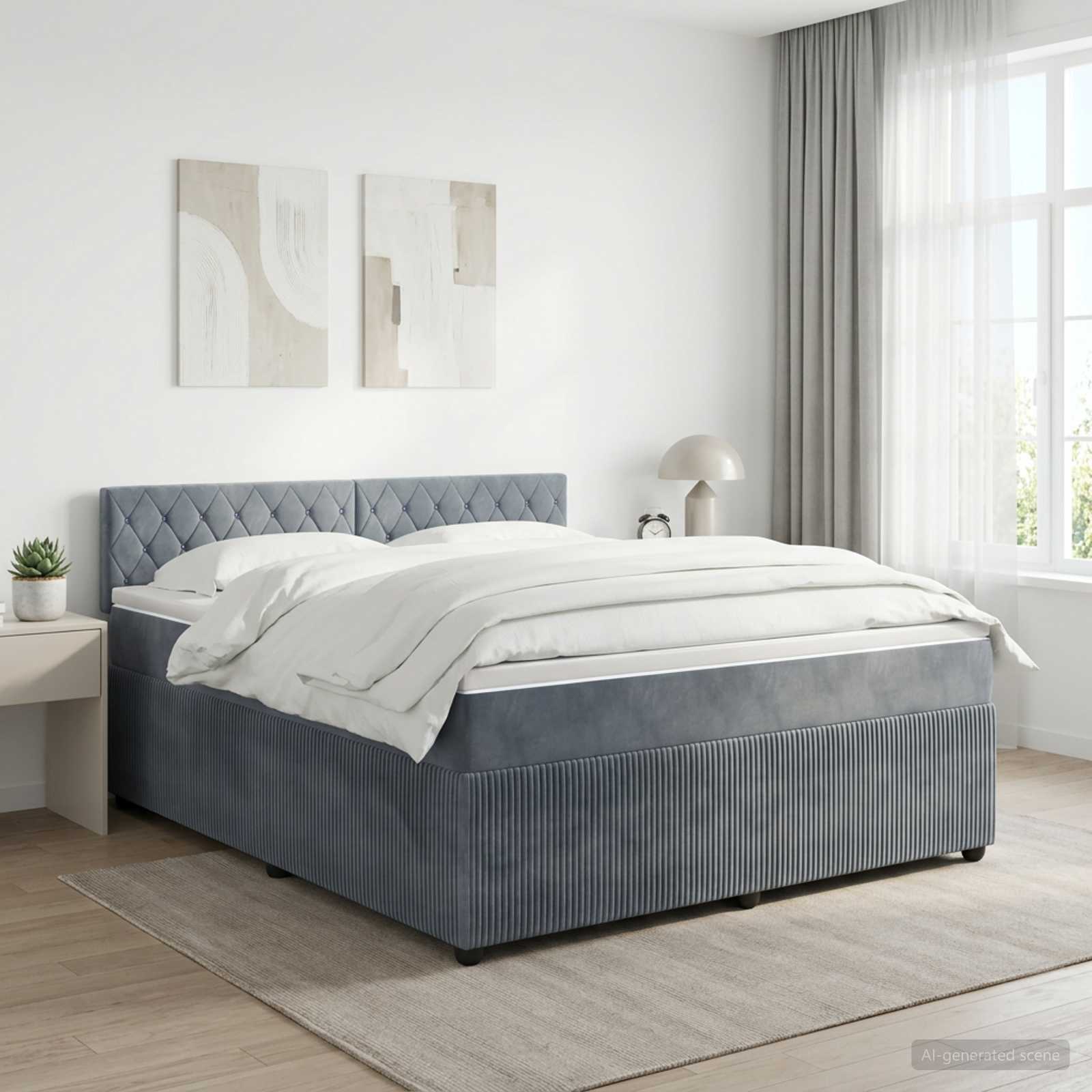 Boxspringbed met matras Donkergrijs 160 x 200 cm Fluweel – afbeelding 1