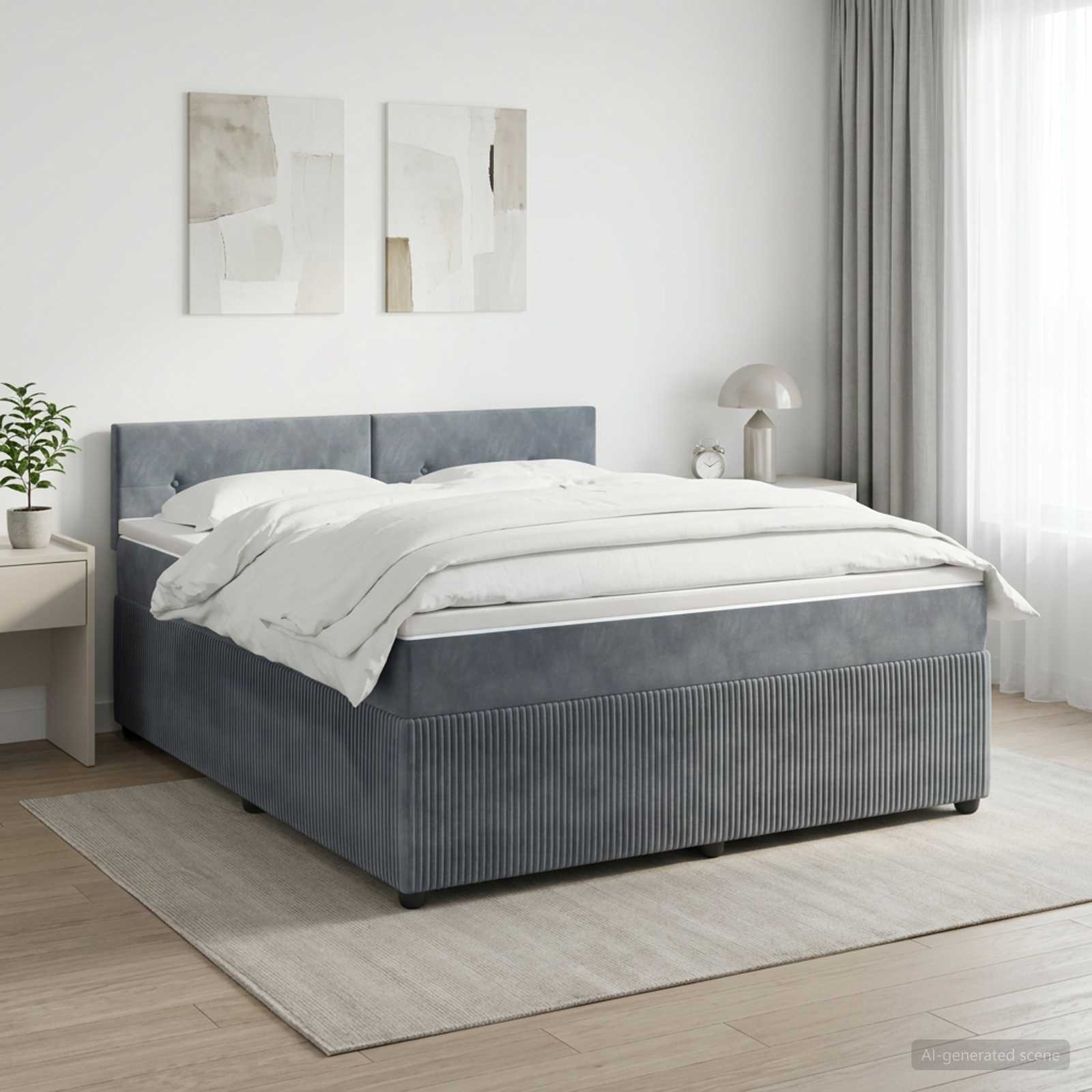 Boxspringbed met matras Donkergrijs 160 x 200 cm Fluweel – afbeelding 1
