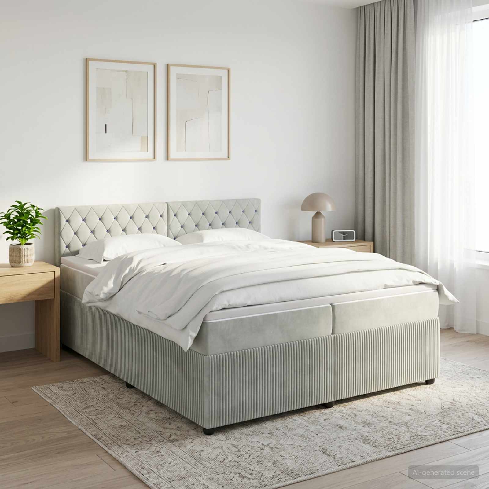 Boxspringbed met matras Lichtgrijs 200 x 200 cm Fluweel – afbeelding 1