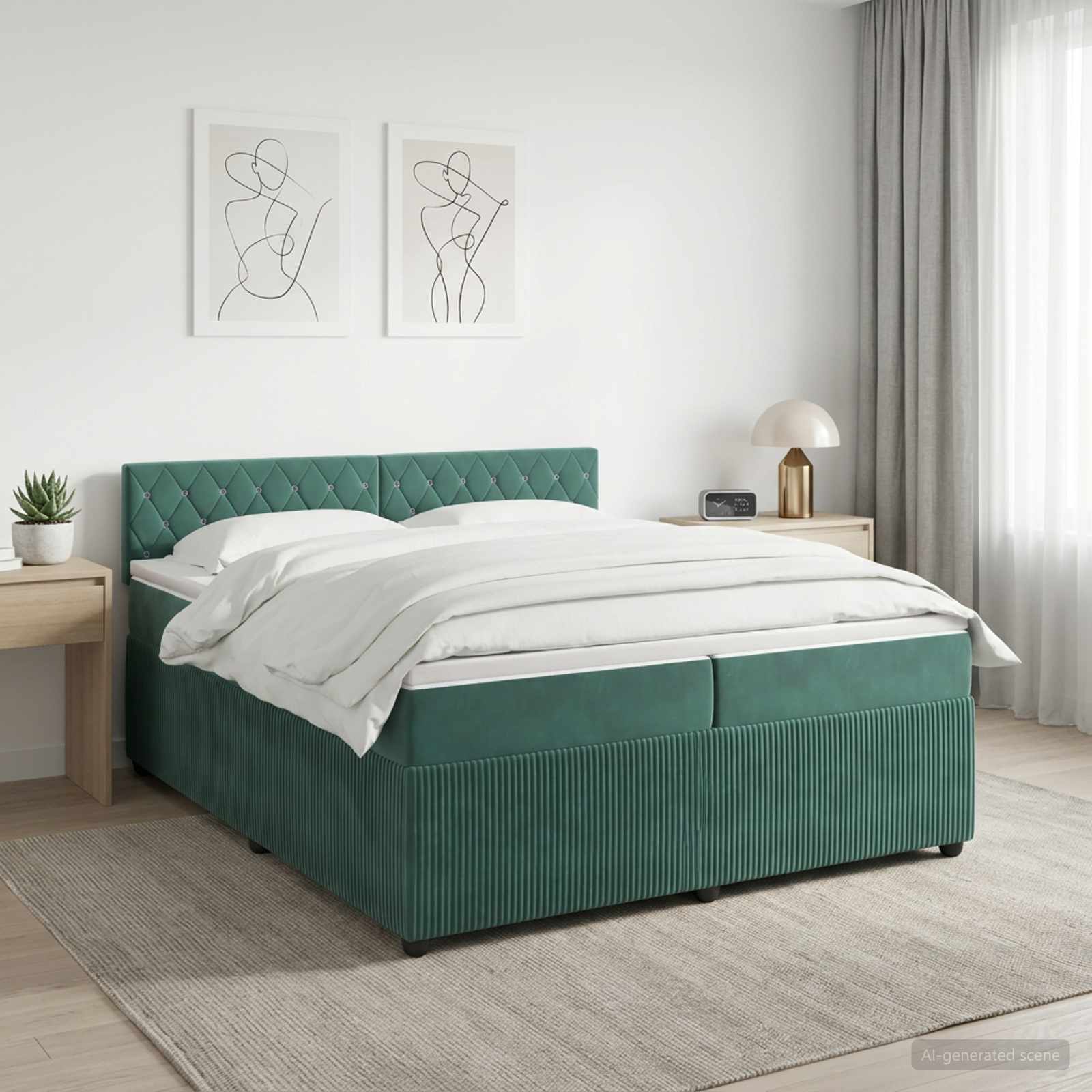 Boxspringbed met matras Donkergroen 200 x 200 cm Fluweel – afbeelding 1