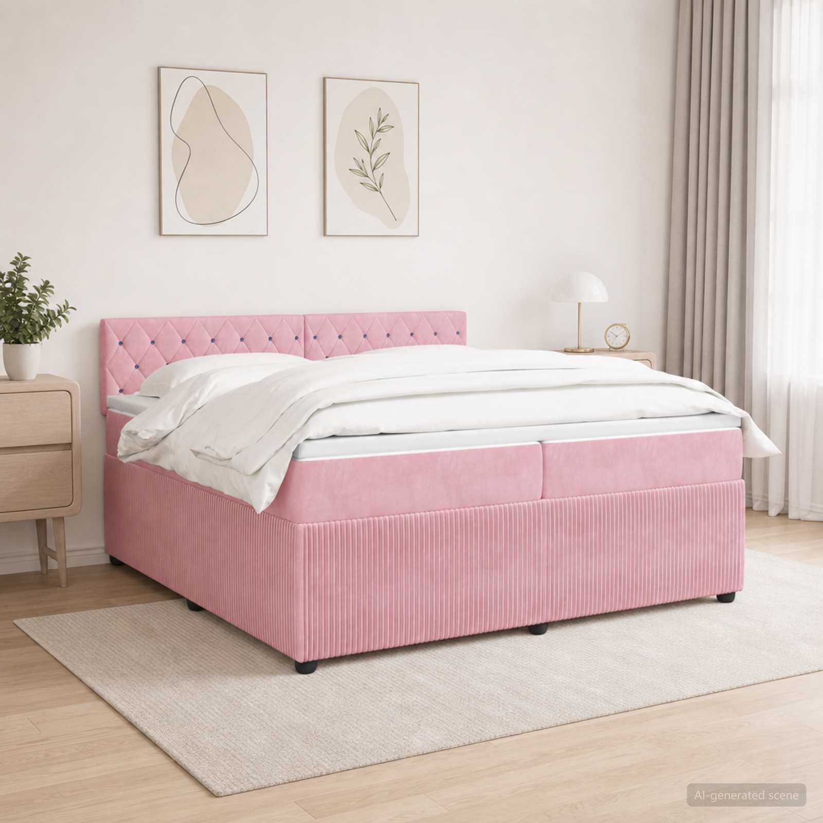 Boxspringbed met matras Roze 200 x 200 cm Fluweel – afbeelding 1