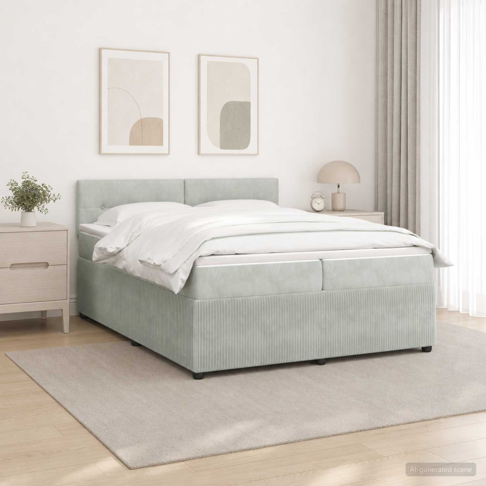 Boxspringbed met matras Lichtgrijs 200 x 200 cm Fluweel – afbeelding 1