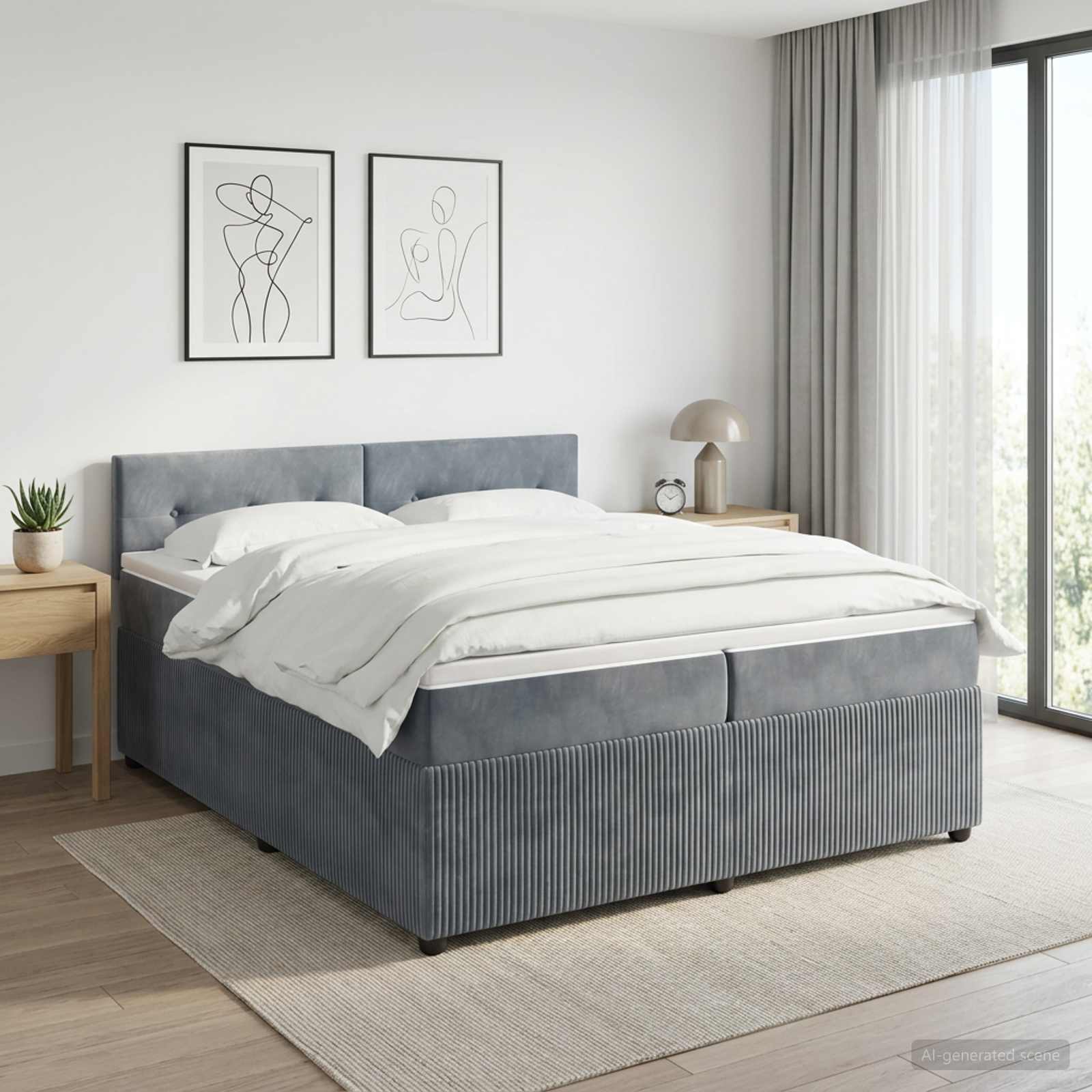 Boxspringbed met matras Donkergrijs 200 x 200 cm Fluweel – afbeelding 1