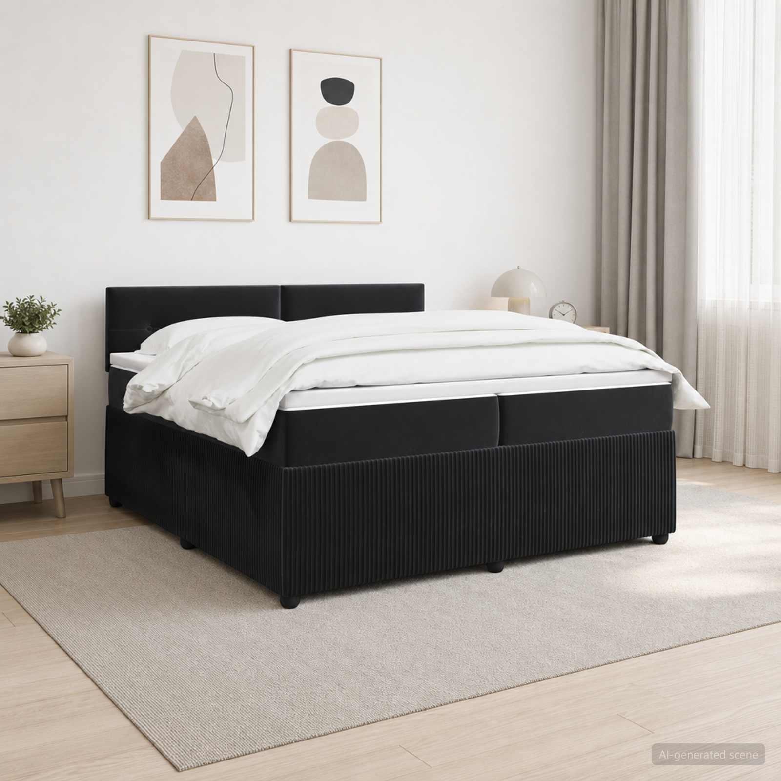 Boxspringbed met matras Zwart 200 x 200 cm Fluweel – afbeelding 1