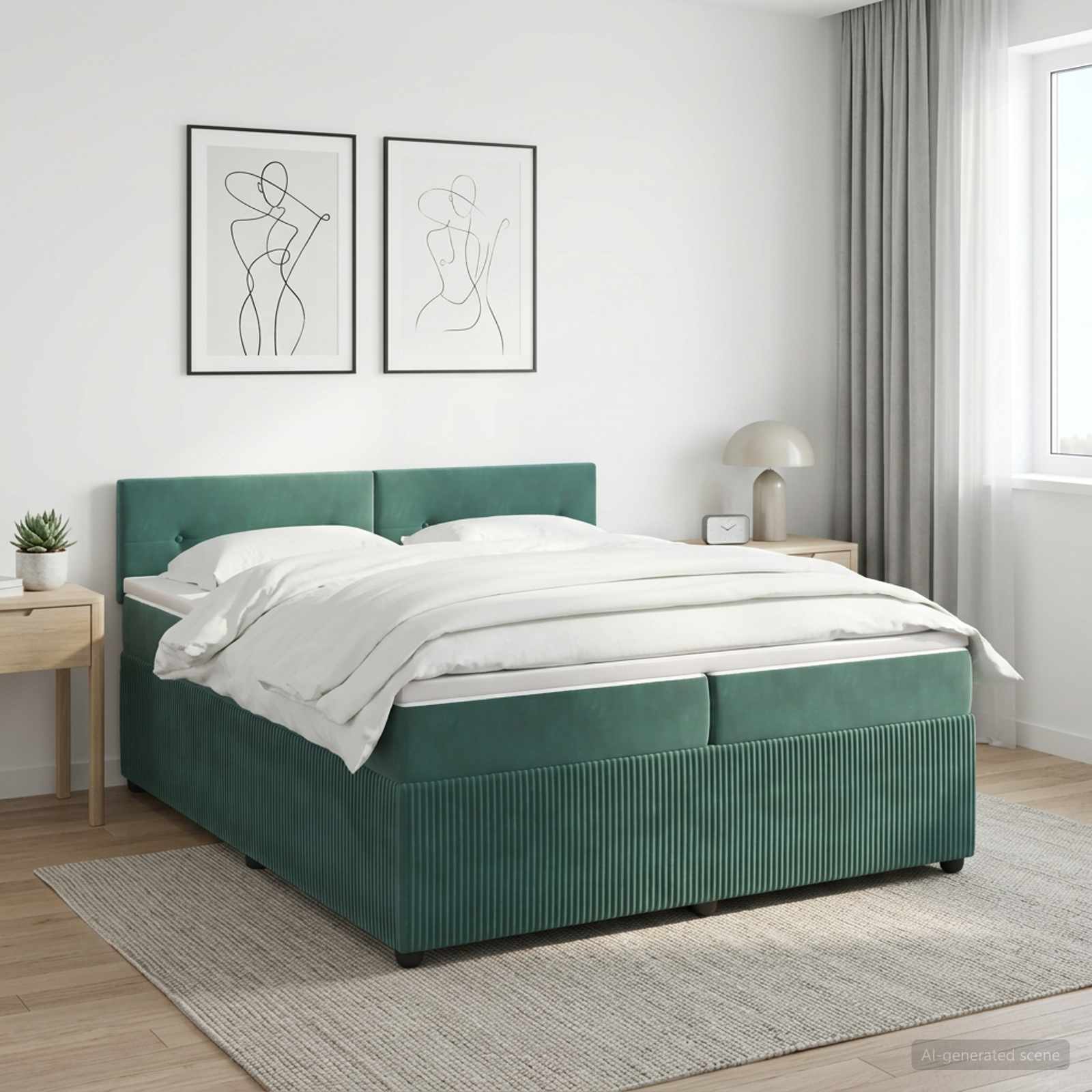 Boxspringbed met matras Donkergroen 200 x 200 cm Fluweel – afbeelding 1