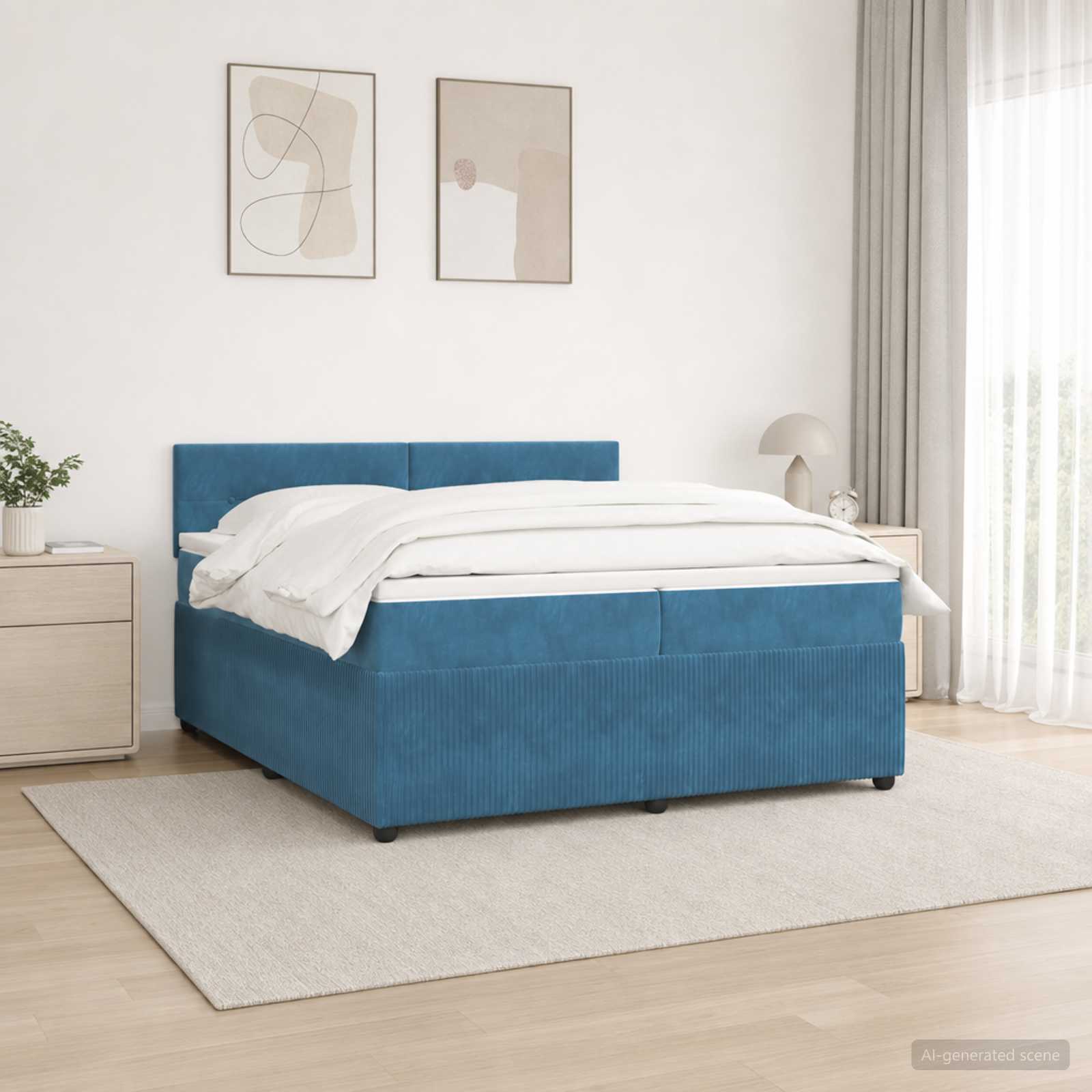 Boxspringbed met matras Blauw 200 x 200 cm Fluweel – afbeelding 1