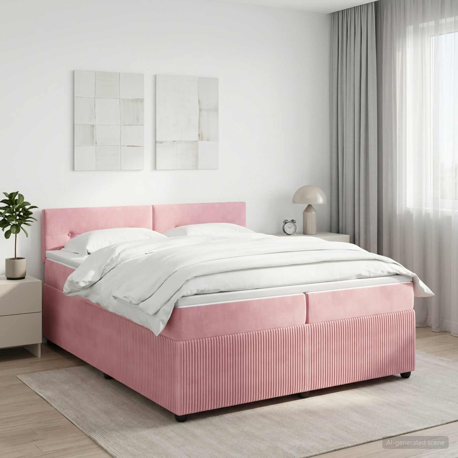 Boxspringbed met matras Roze 200 x 200 cm Fluweel – afbeelding 1
