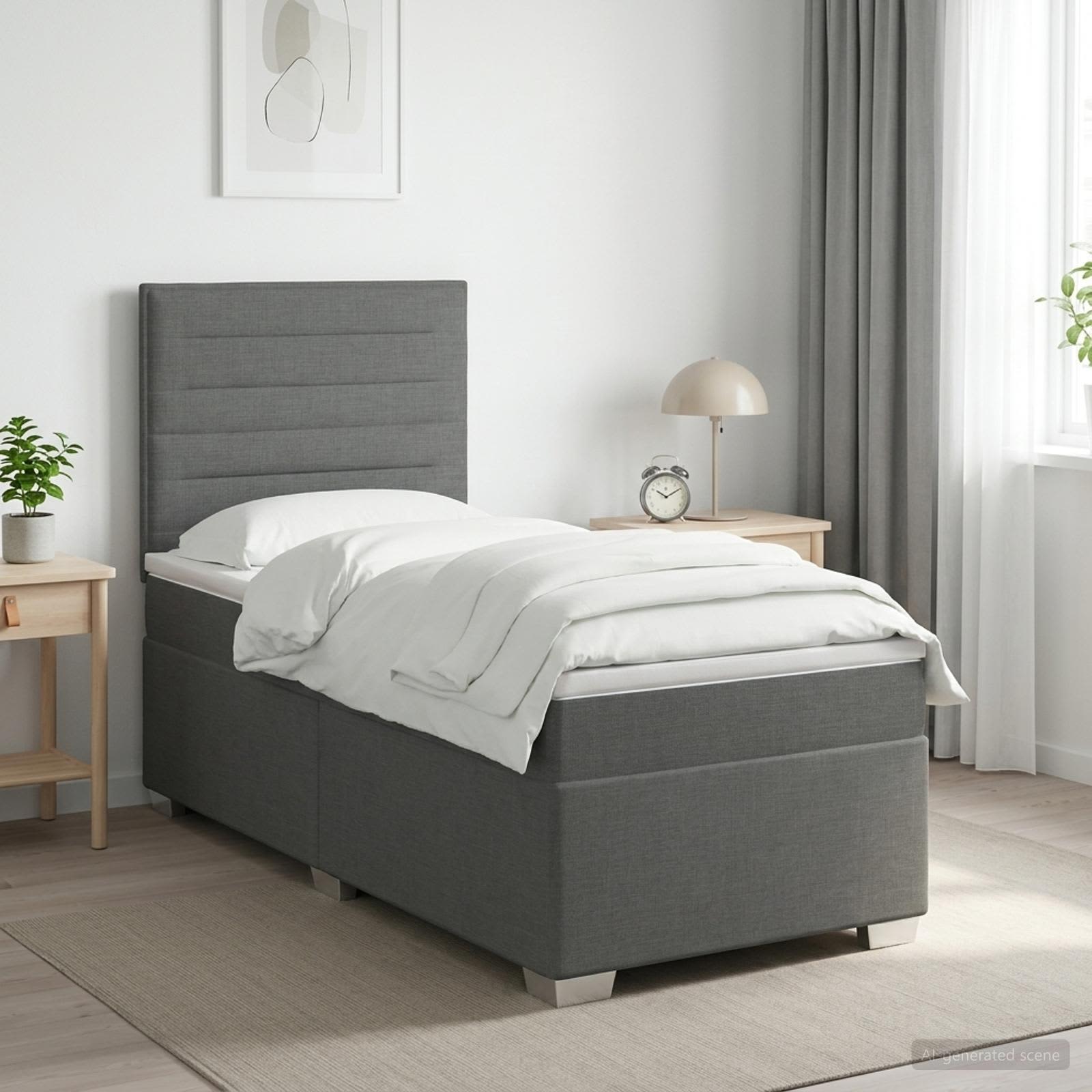 Boxspringbed met matras Donkergrijs 80 x 200 cm Stof – afbeelding 1