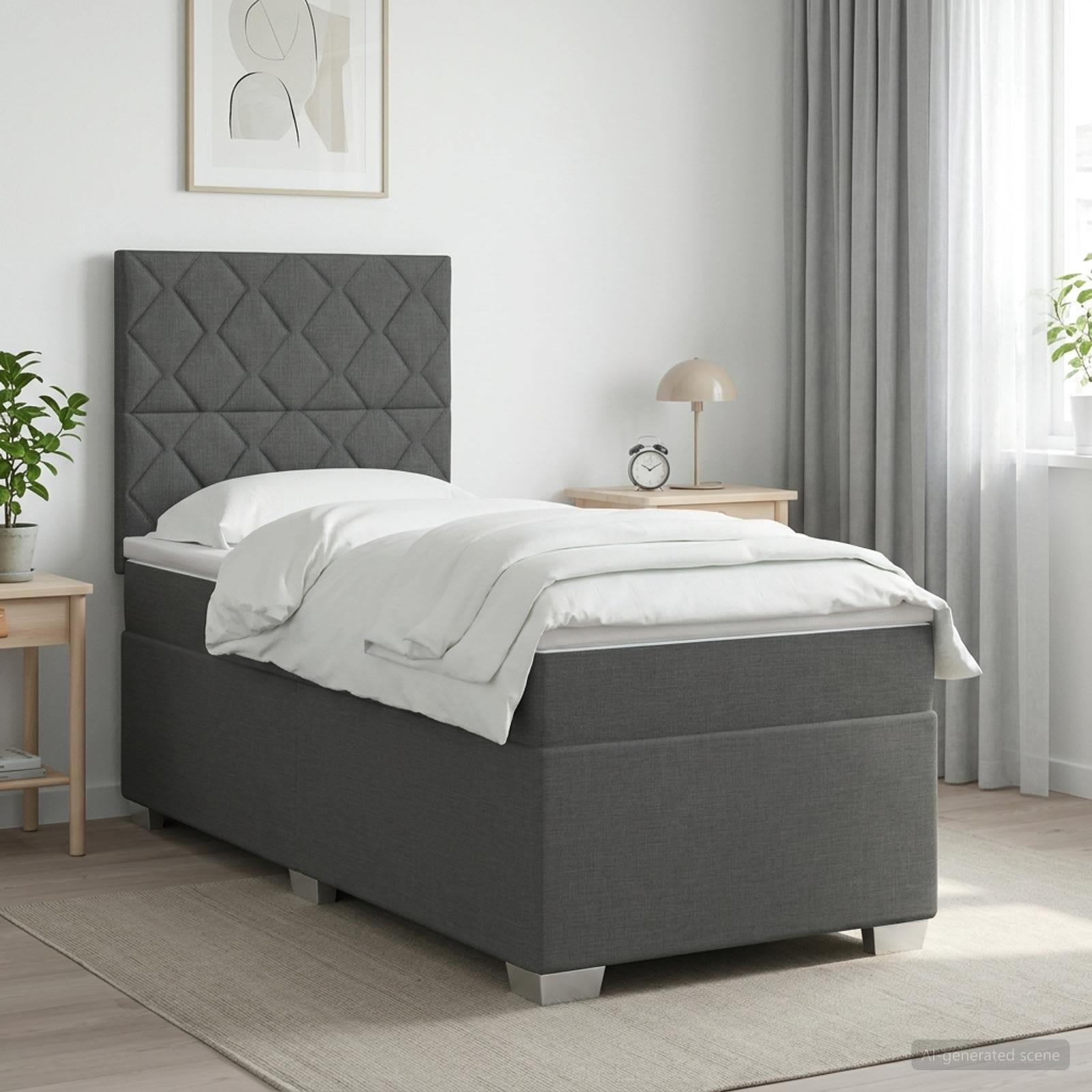 Boxspringbed met matras Donkergrijs 80 x 200 cm Stof