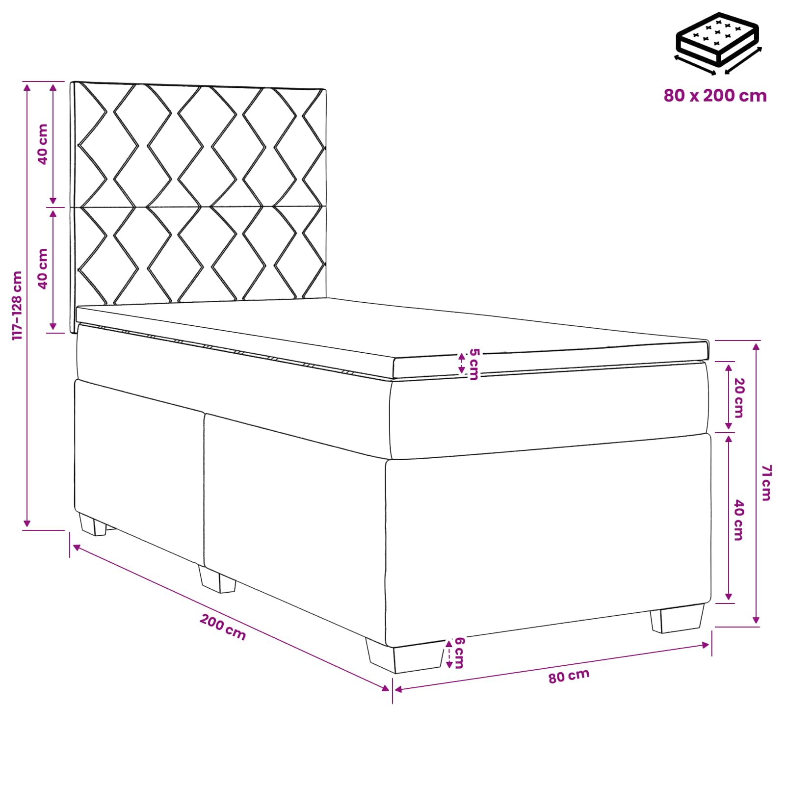 Boxspringbed met matras Donkergrijs 80 x 200 cm Stof – afbeelding 11