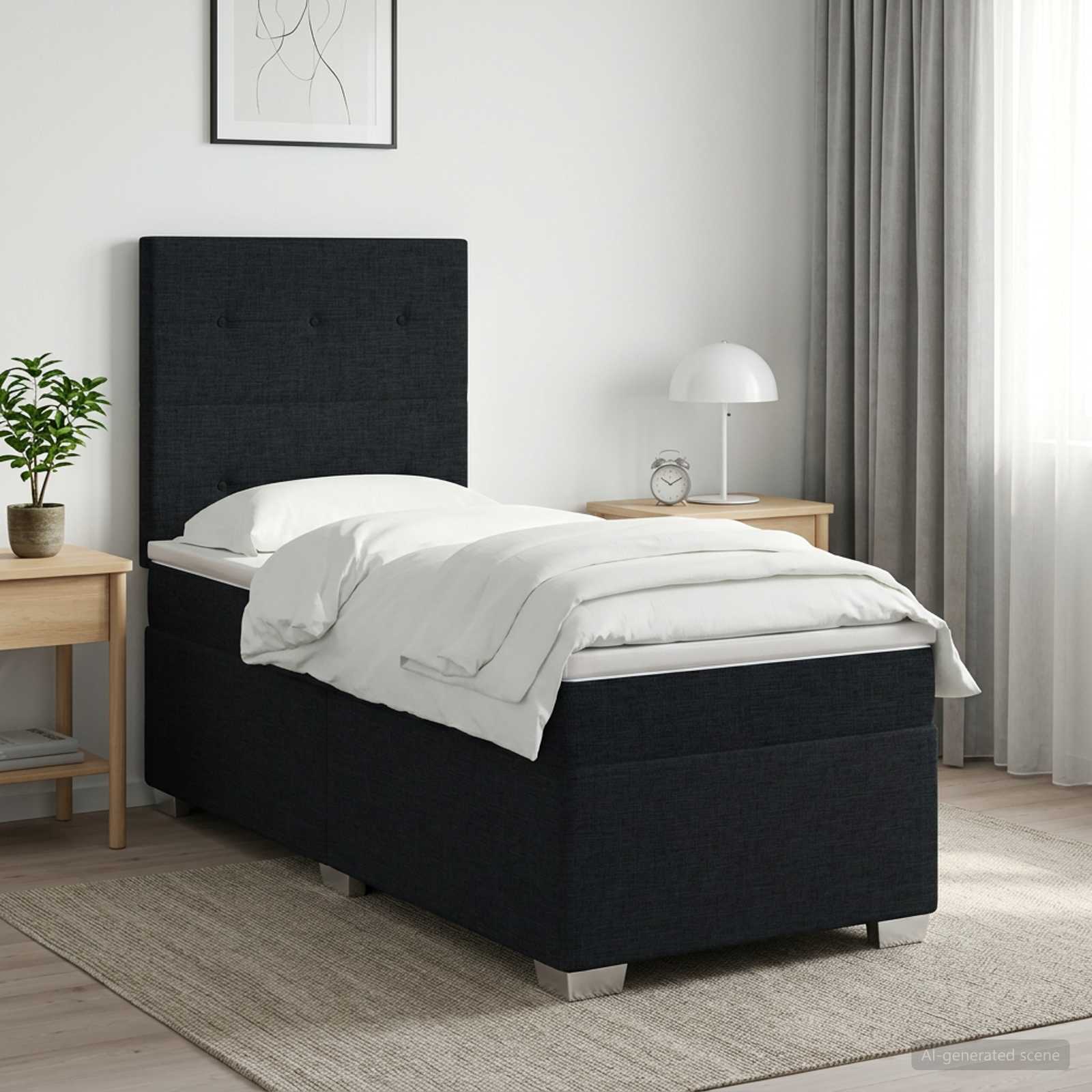 Boxspringbed met matras met hoofdeinde Zwart 90 x 190 cm Stof