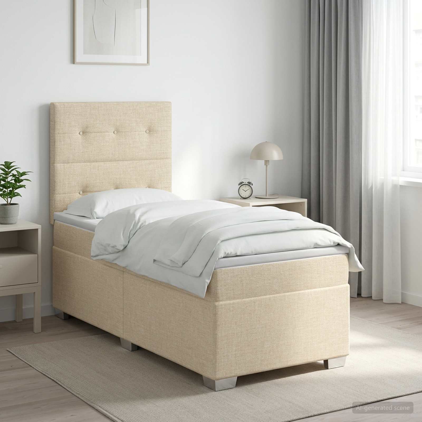 Boxspringbed met matras Crèmekleurig 90 x 190 cm Stof