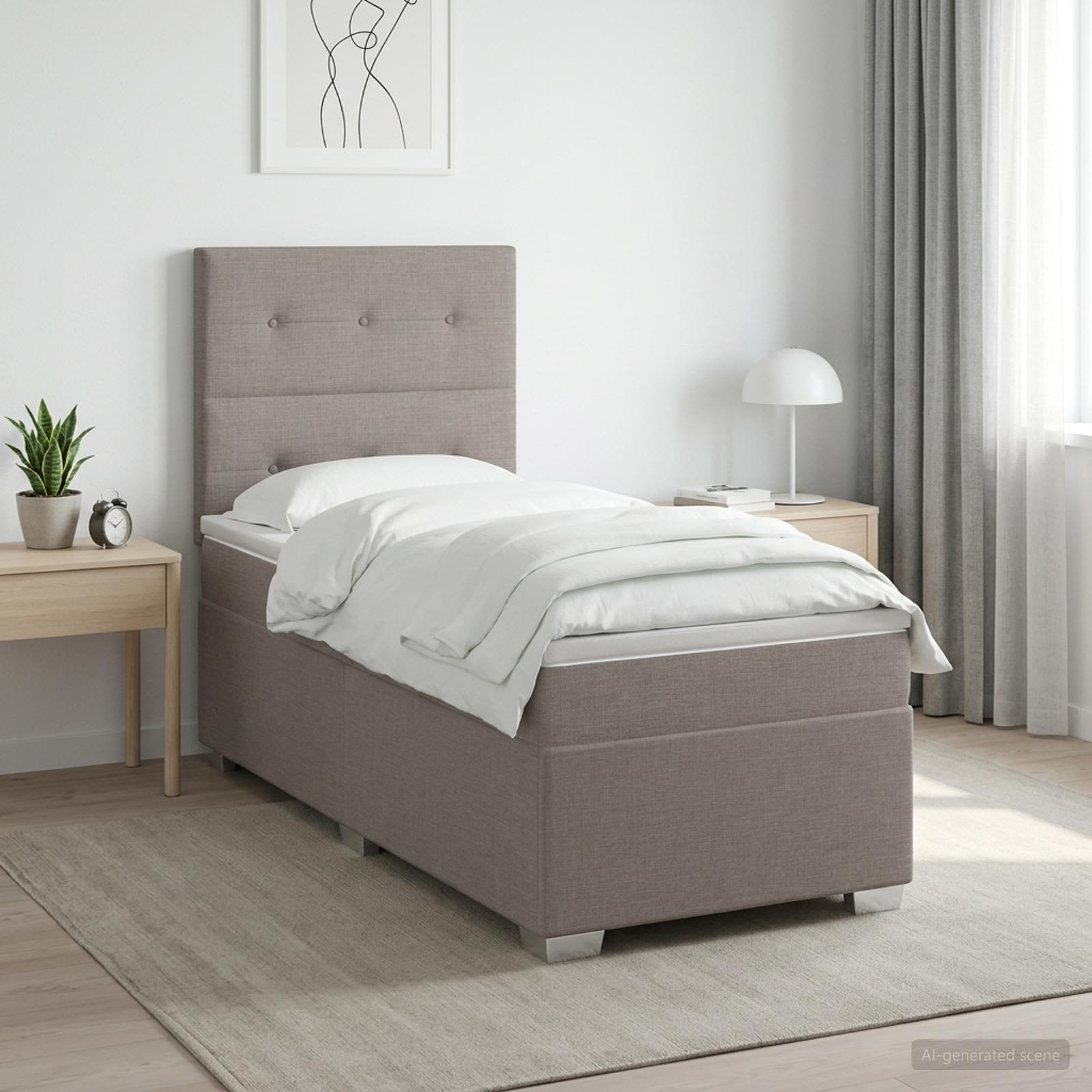 Boxspringbed met matras met hoofdeinde Taupe 90 x 200 cm Stof