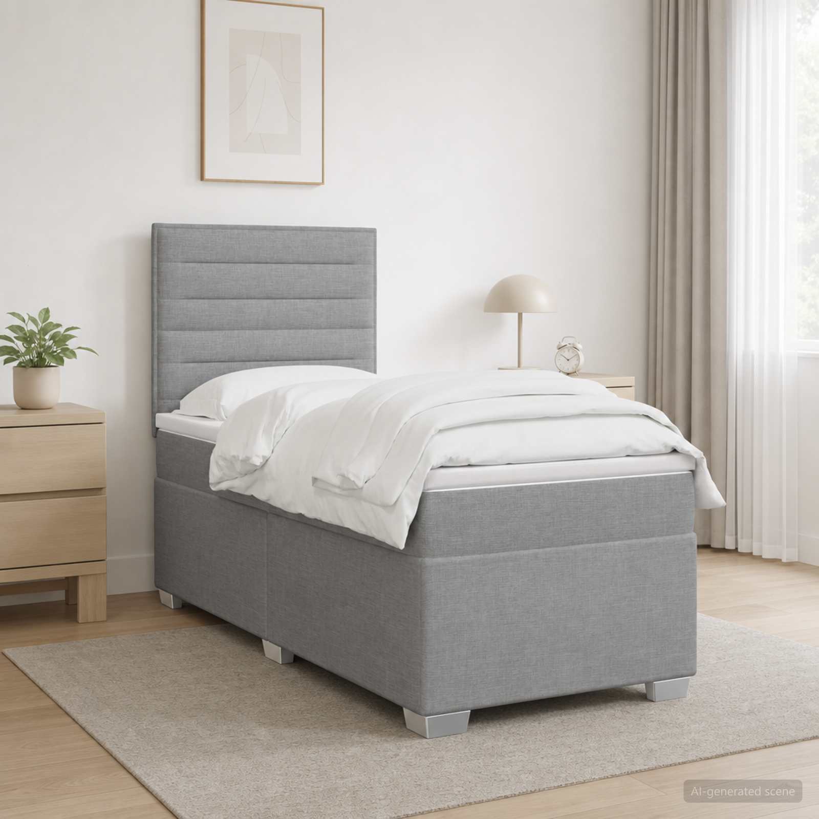 Boxspringbed met matras Lichtgrijs 100 x 200 cm Stof – afbeelding 1
