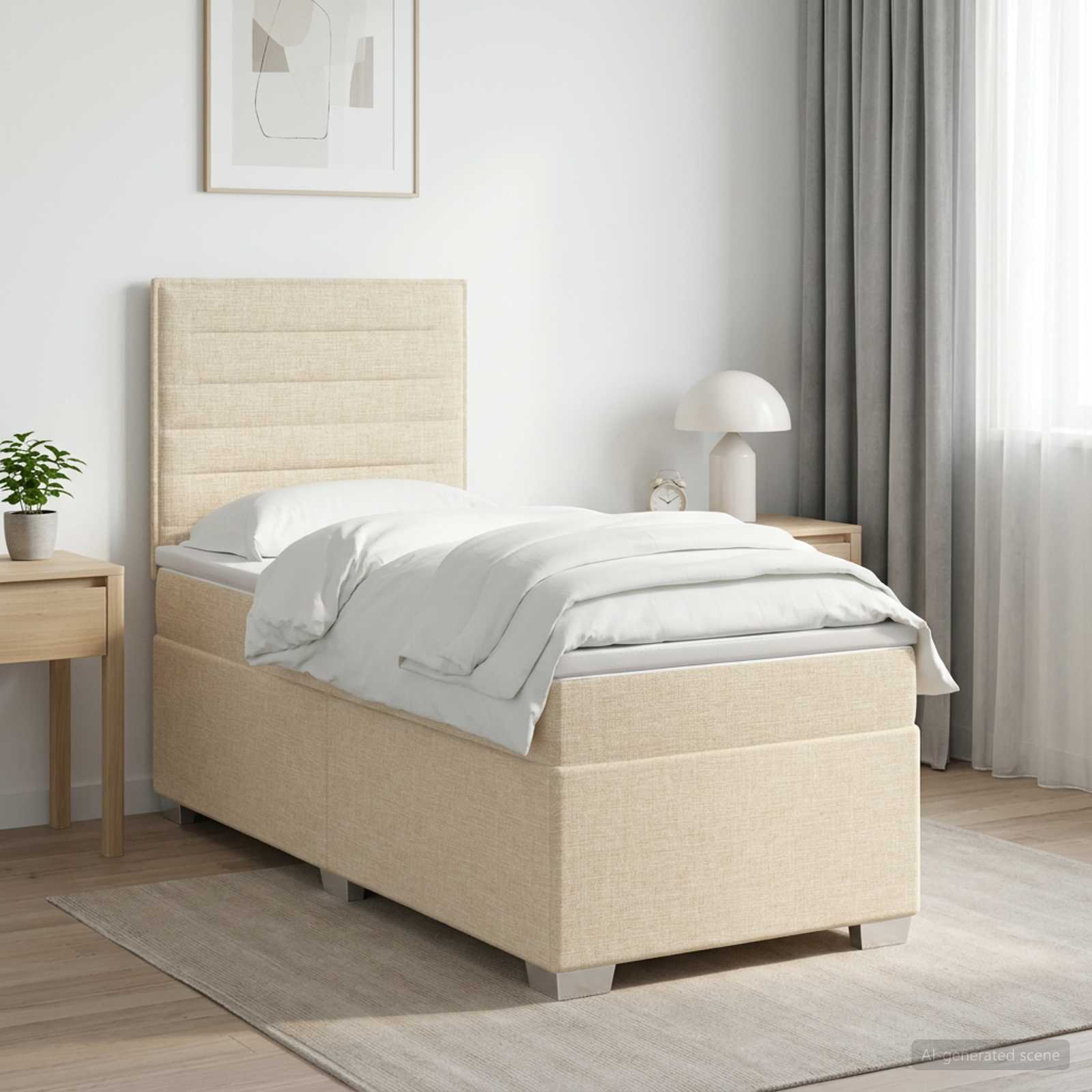 Boxspringbed met matras Crèmekleurig 100 x 200 cm Stof