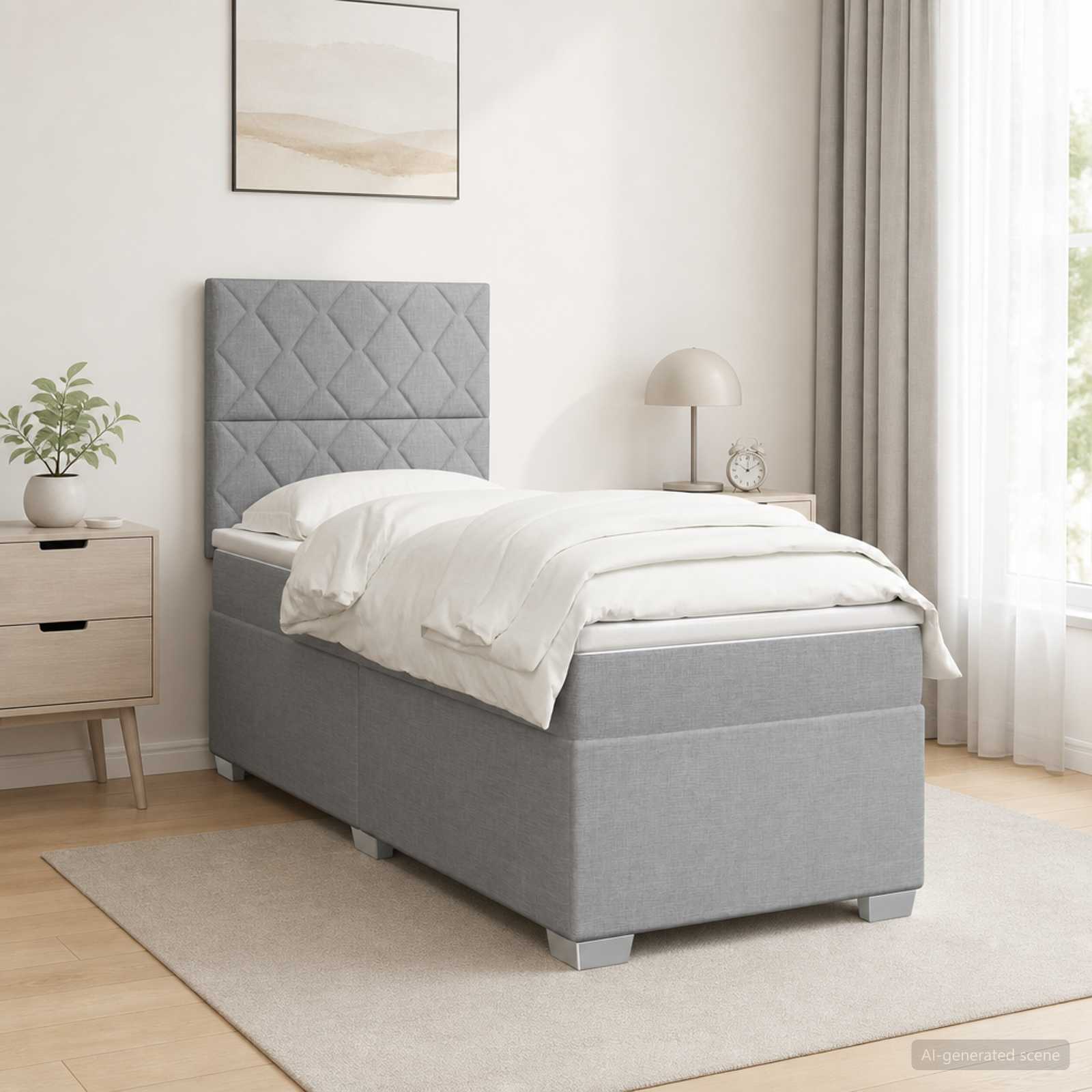 Boxspringbed met matras Lichtgrijs 100 x 200 cm Stof