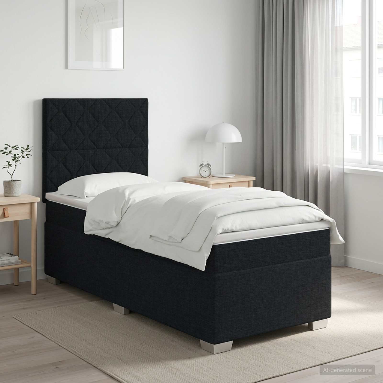 Boxspringbed met matras met hoofdeinde Zwart 100 x 200 cm Stof