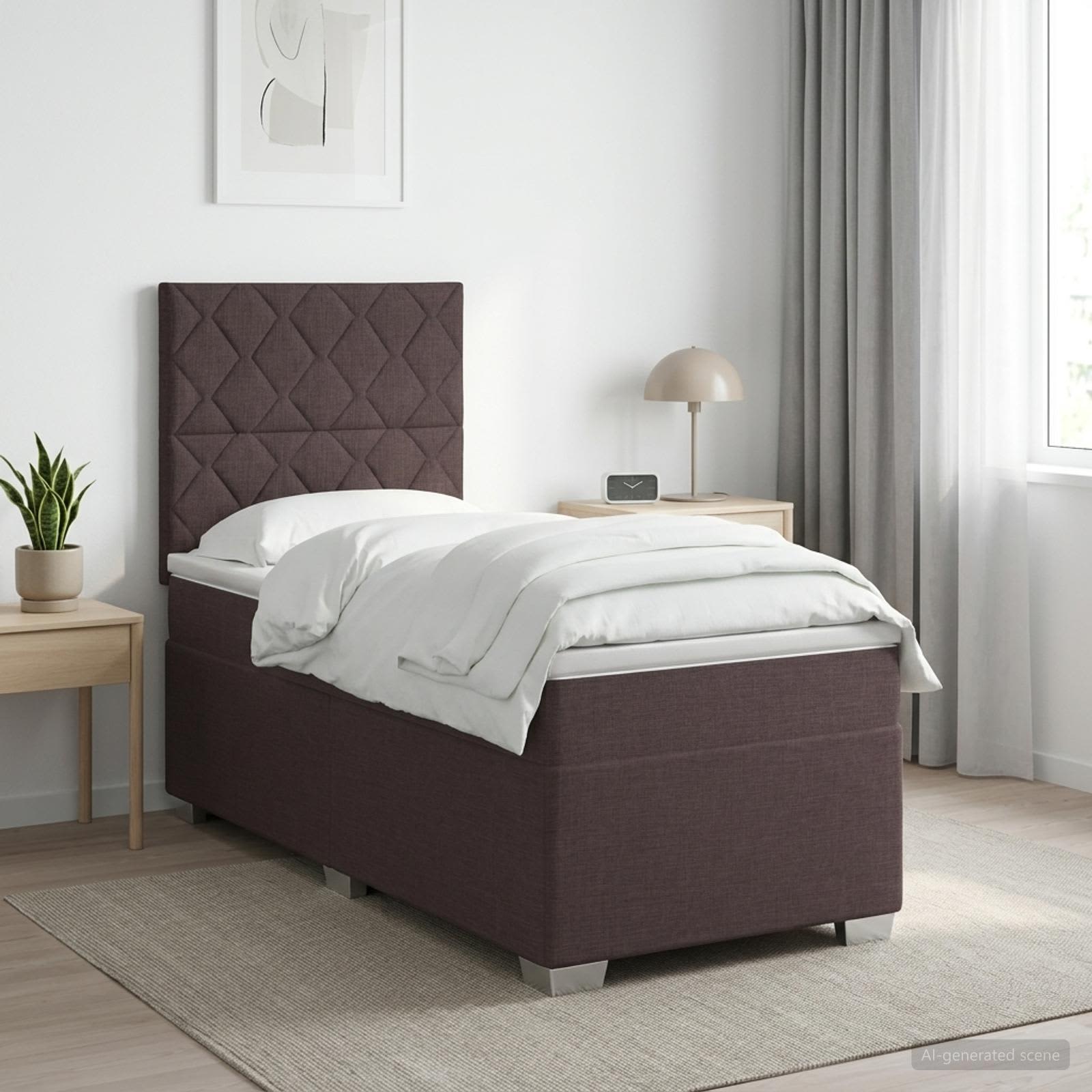 Boxspringbed met matras Donkerbruin 100 x 200 cm Stof