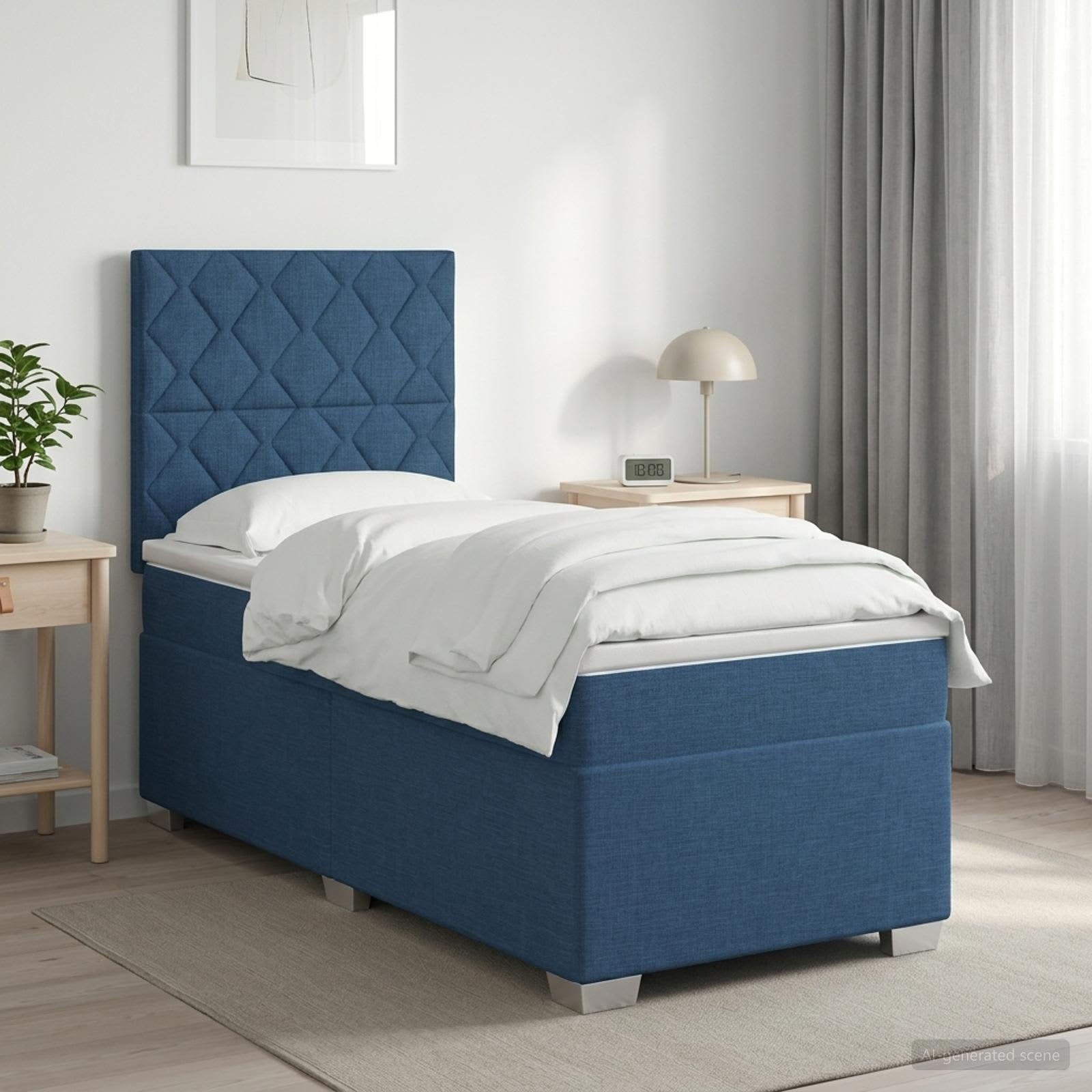 Boxspringbed met matras met hoofdeinde Blauw 100 x 200 cm Stof