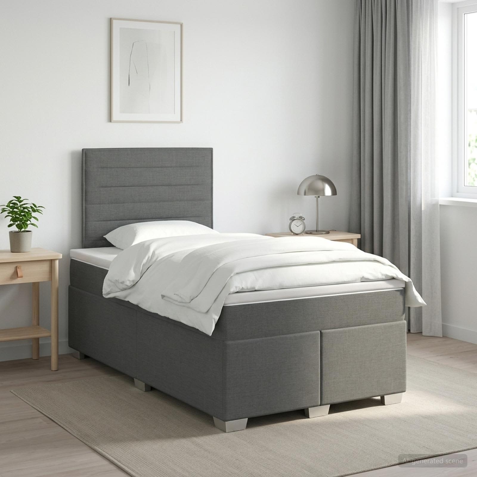 Boxspringbed met matras Donkergrijs 120 x 190 cm Stof