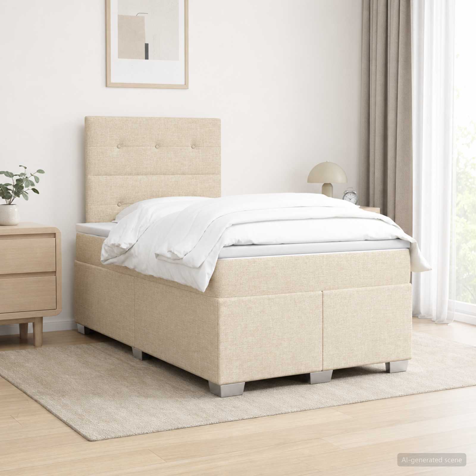 Boxspringbed met matras Crèmekleurig 120 x 200 cm Stof – afbeelding 1