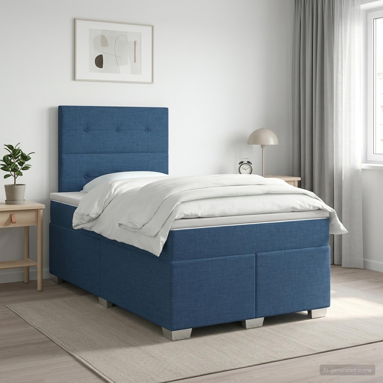Boxspringbed met matras met hoofdeinde Blauw 120 x 200 cm Stof