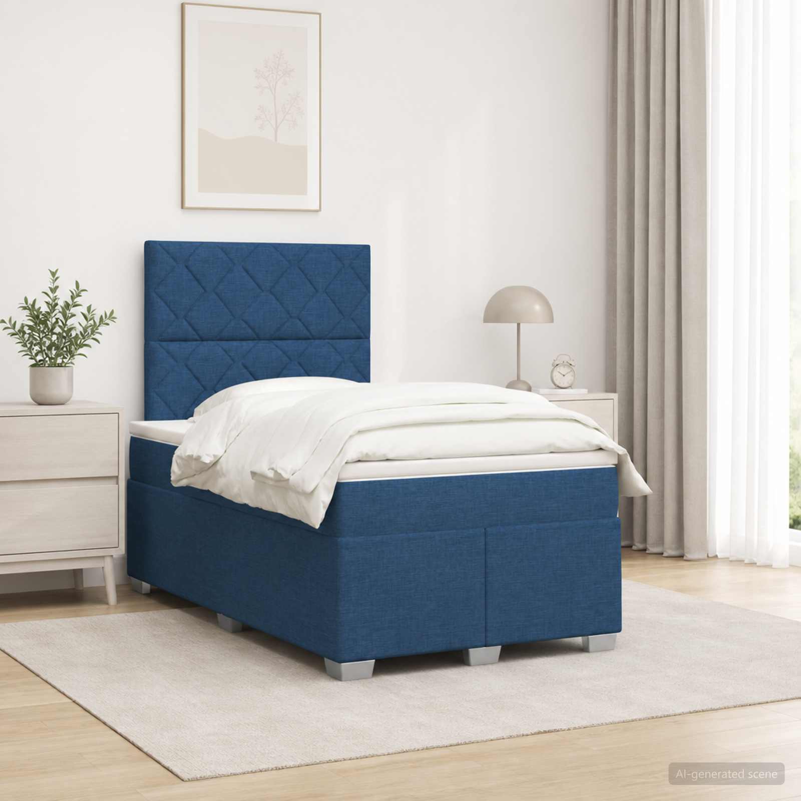 Boxspringbed met matras met hoofdeinde Blauw 120 x 200 cm Stof