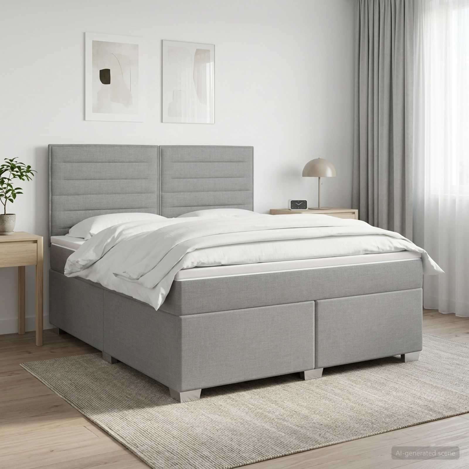 Boxspringbed met matras Lichtgrijs 140 x 190 cm Stof – afbeelding 1