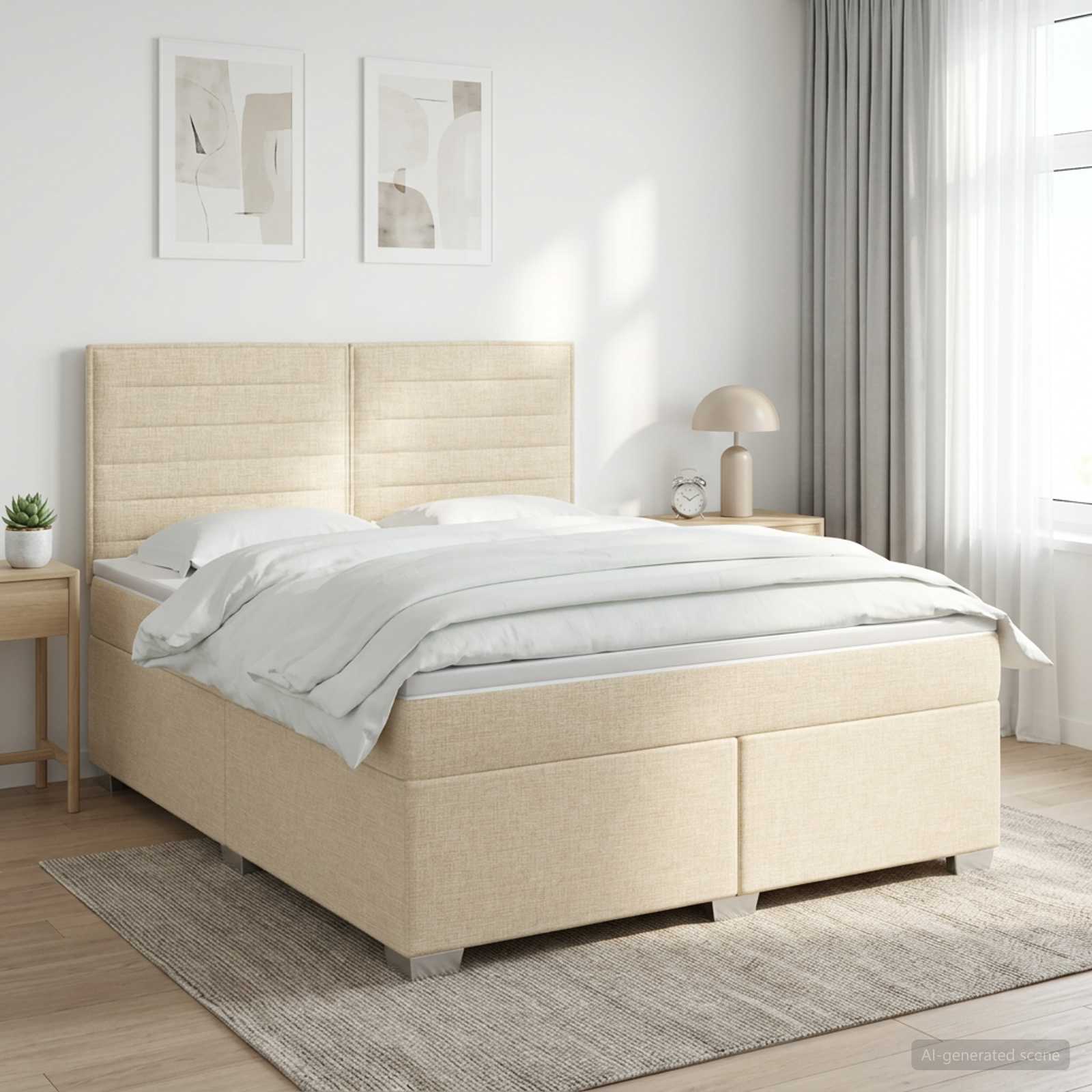 Boxspringbed met matras Crèmekleurig 140 x 190 cm Stof