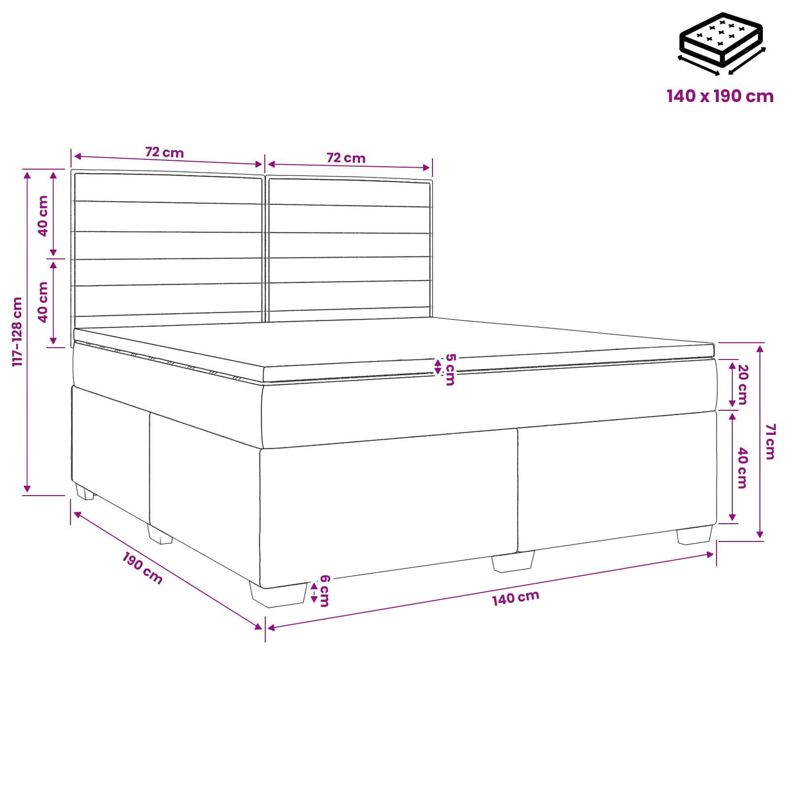 Boxspringbed met matras met hoofdeinde Blauw 140 x 190 cm Stof – afbeelding 11