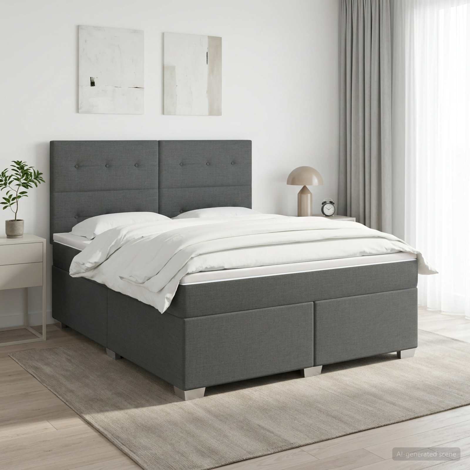 Boxspringbed met matras Donkergrijs 140 x 190 cm Stof