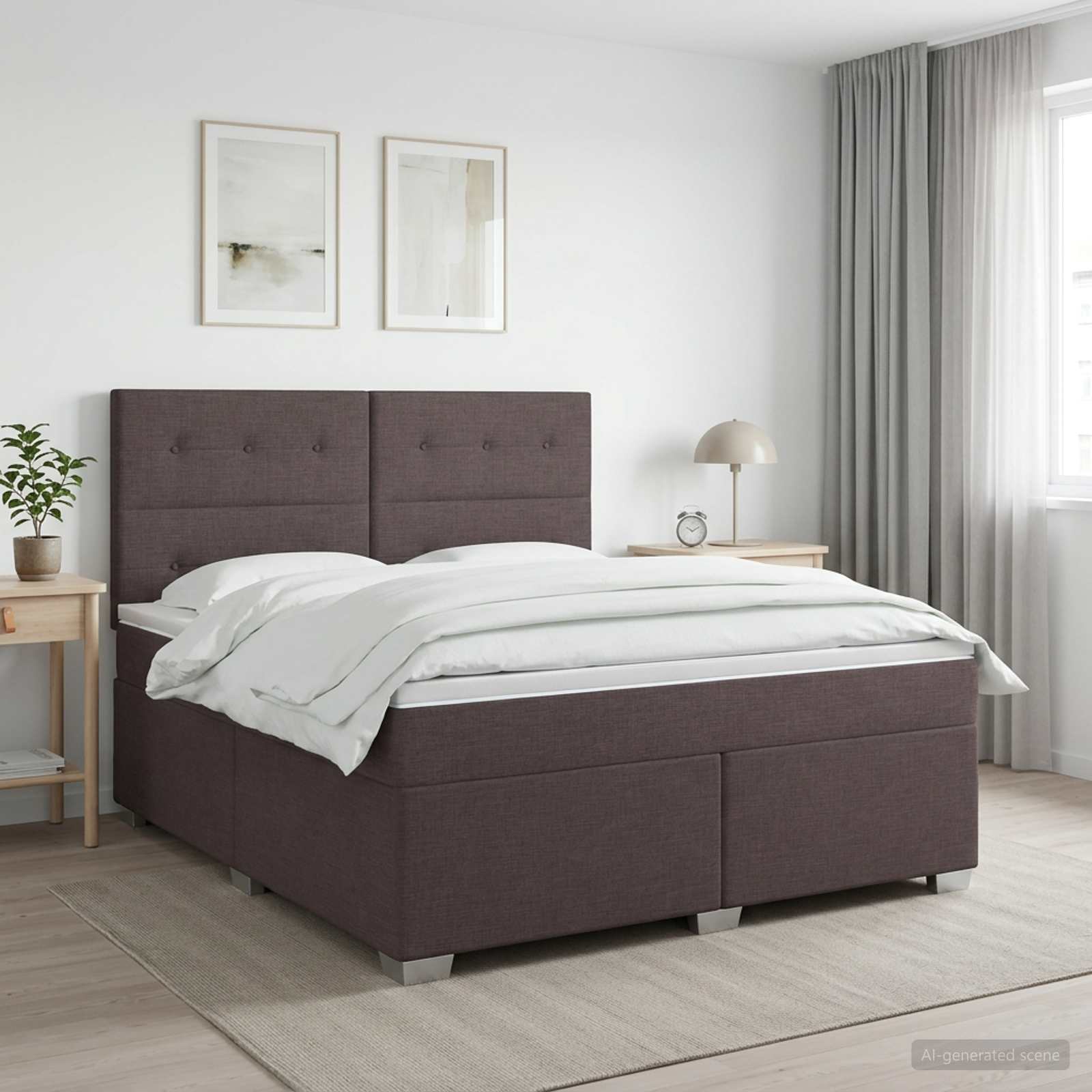 Boxspringbed met matras Donkerbruin 140 x 190 cm Stof