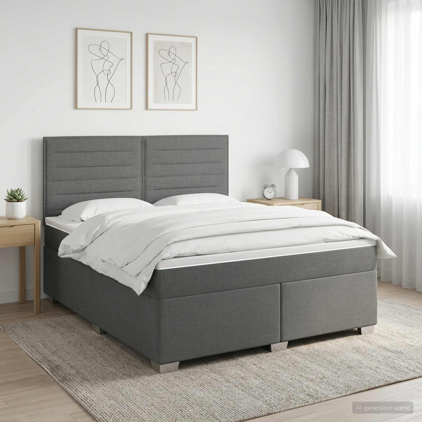 Boxspringbed met matras Donkergrijs 140 x 200 cm Stof
