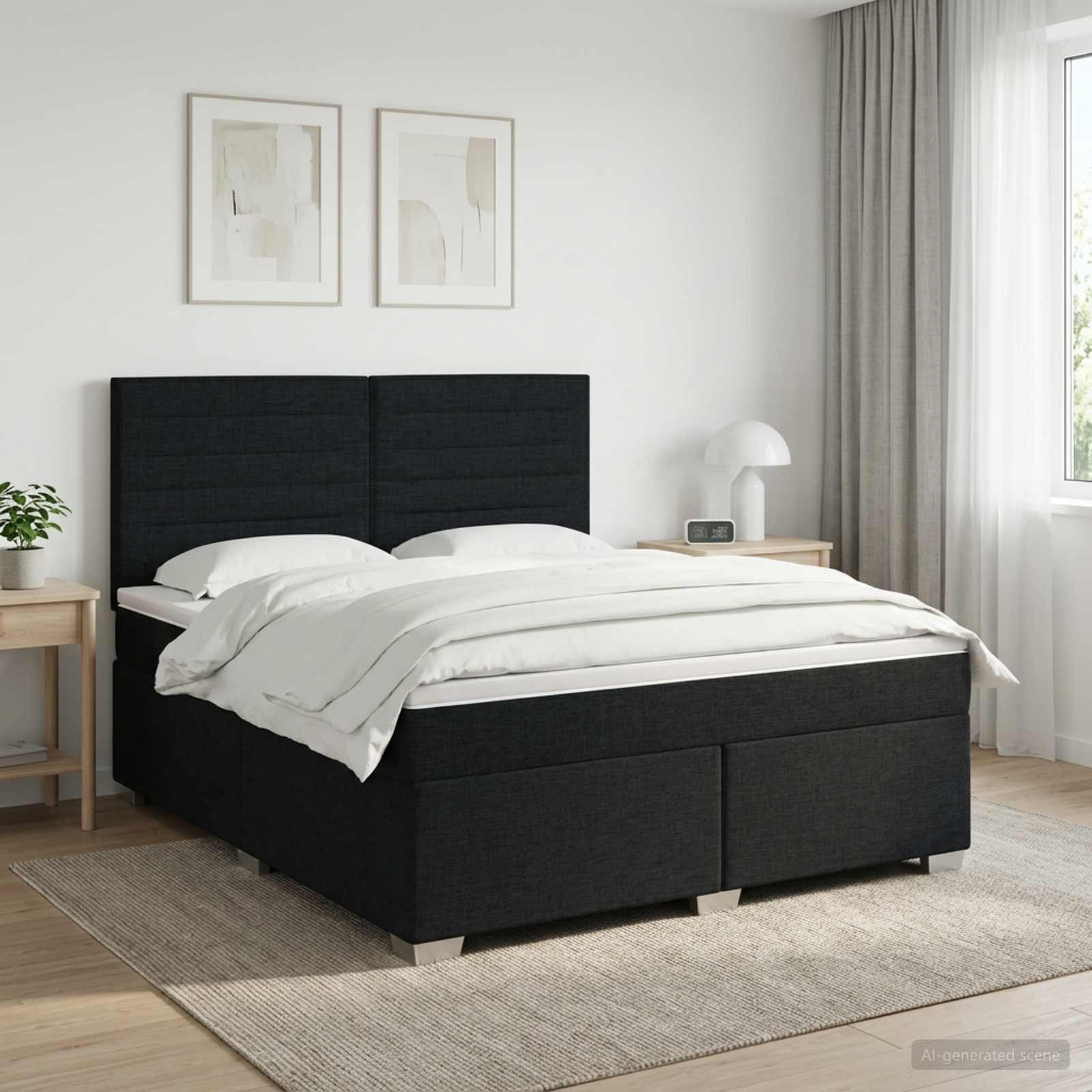 Boxspringbed met matras met hoofdeinde Zwart 140 x 200 cm Stof