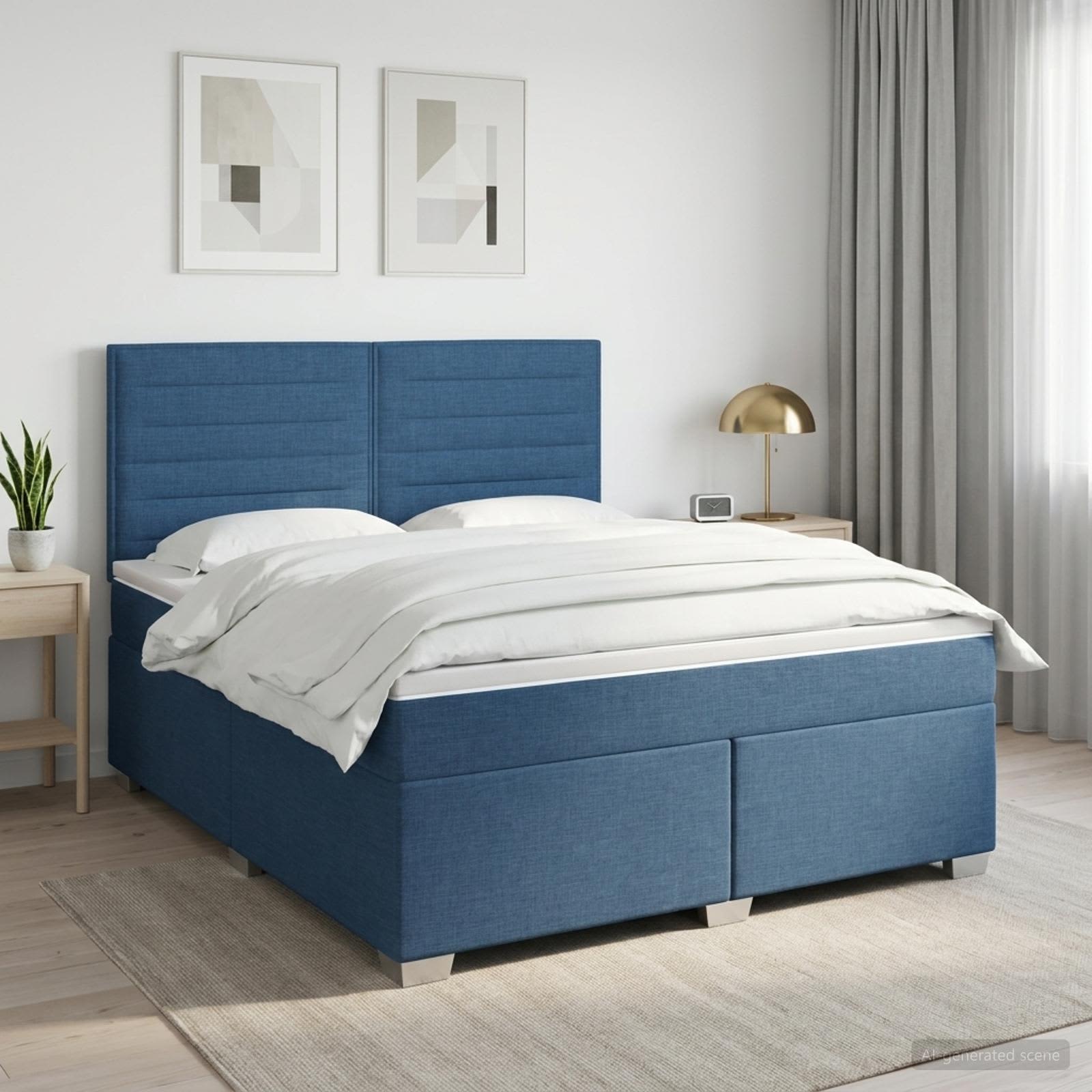 Boxspringbed met matras met hoofdeinde Blauw 140 x 200 cm Stof