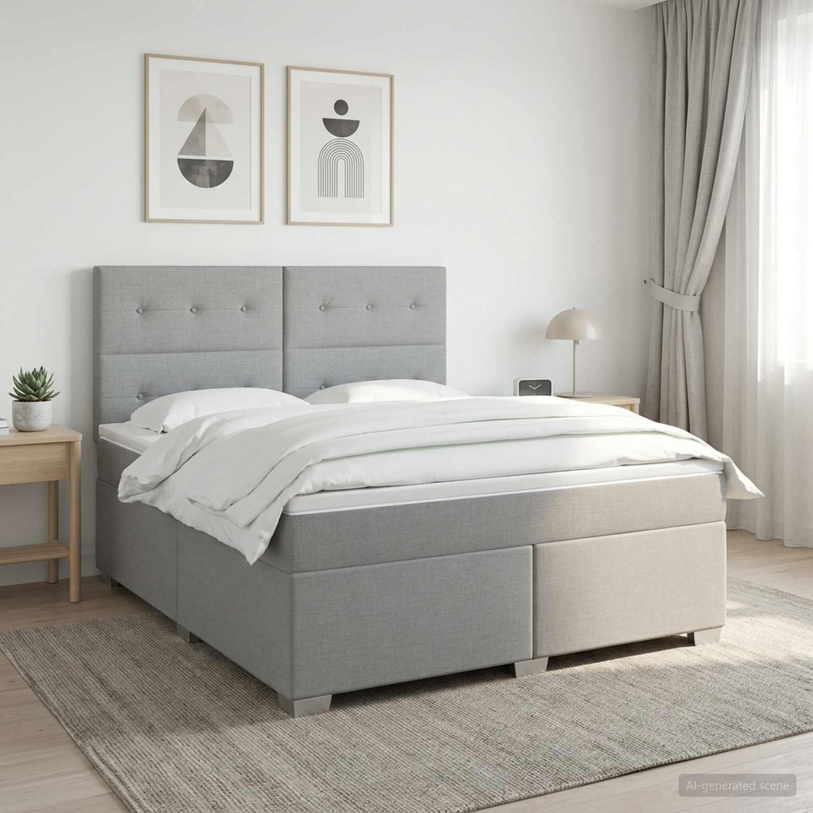 Boxspringbed met matras Lichtgrijs 140 x 200 cm Stof