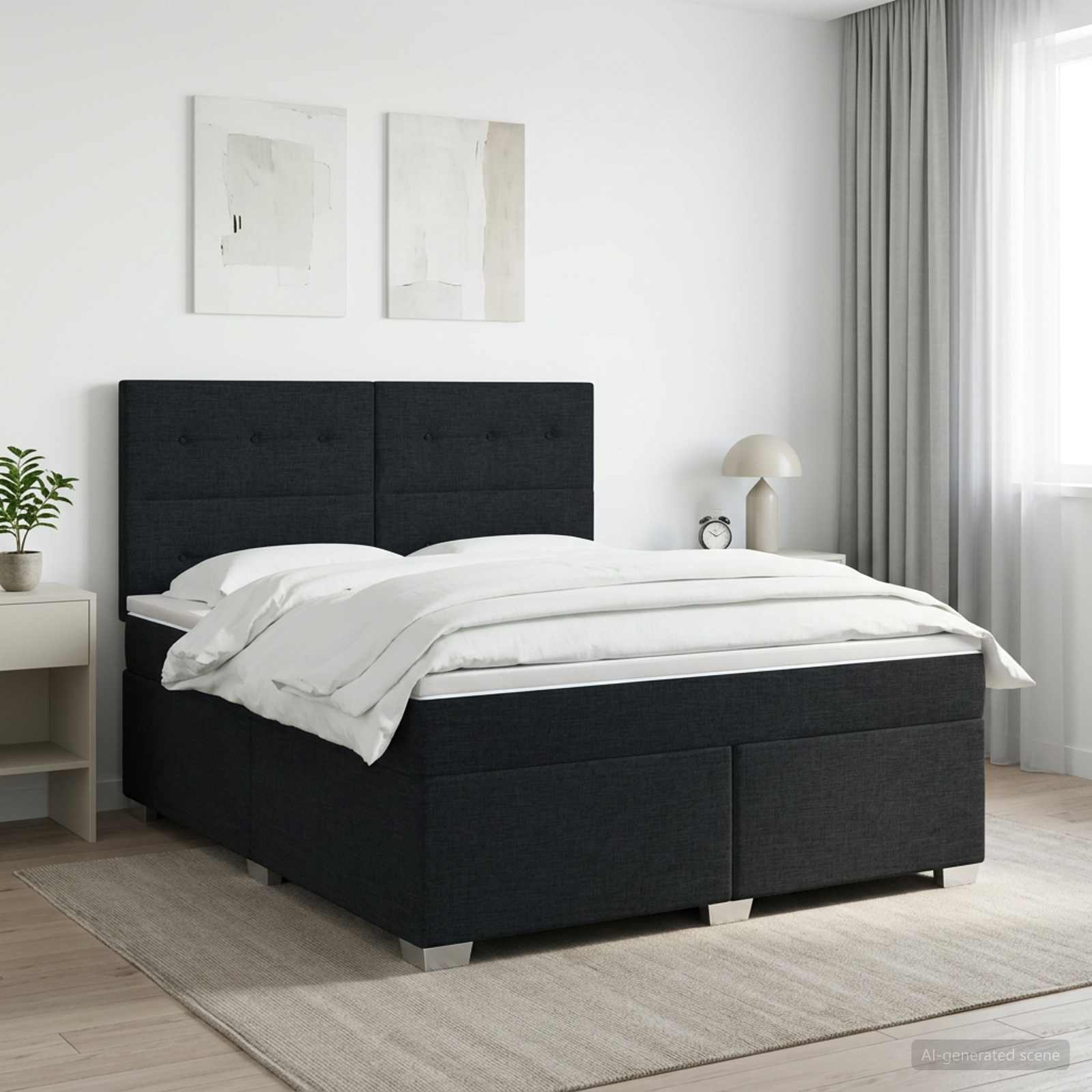 Boxspringbed met matras met hoofdeinde Zwart 160 x 200 cm Stof