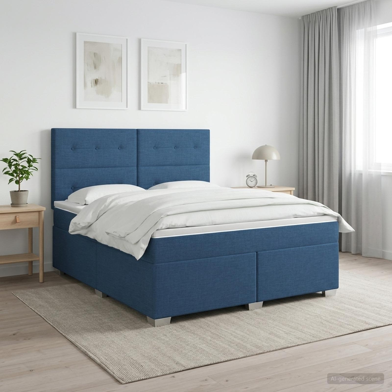 Boxspringbed met matras met hoofdeinde Blauw 160 x 200 cm Stof