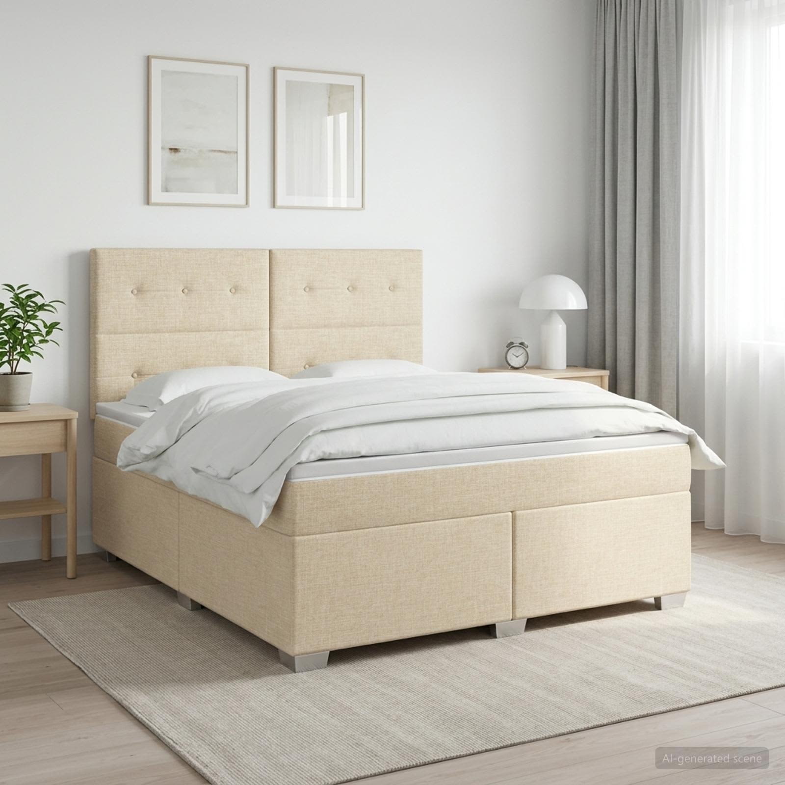 Boxspringbed met matras Crèmekleurig 180 x 200 cm Stof – afbeelding 1