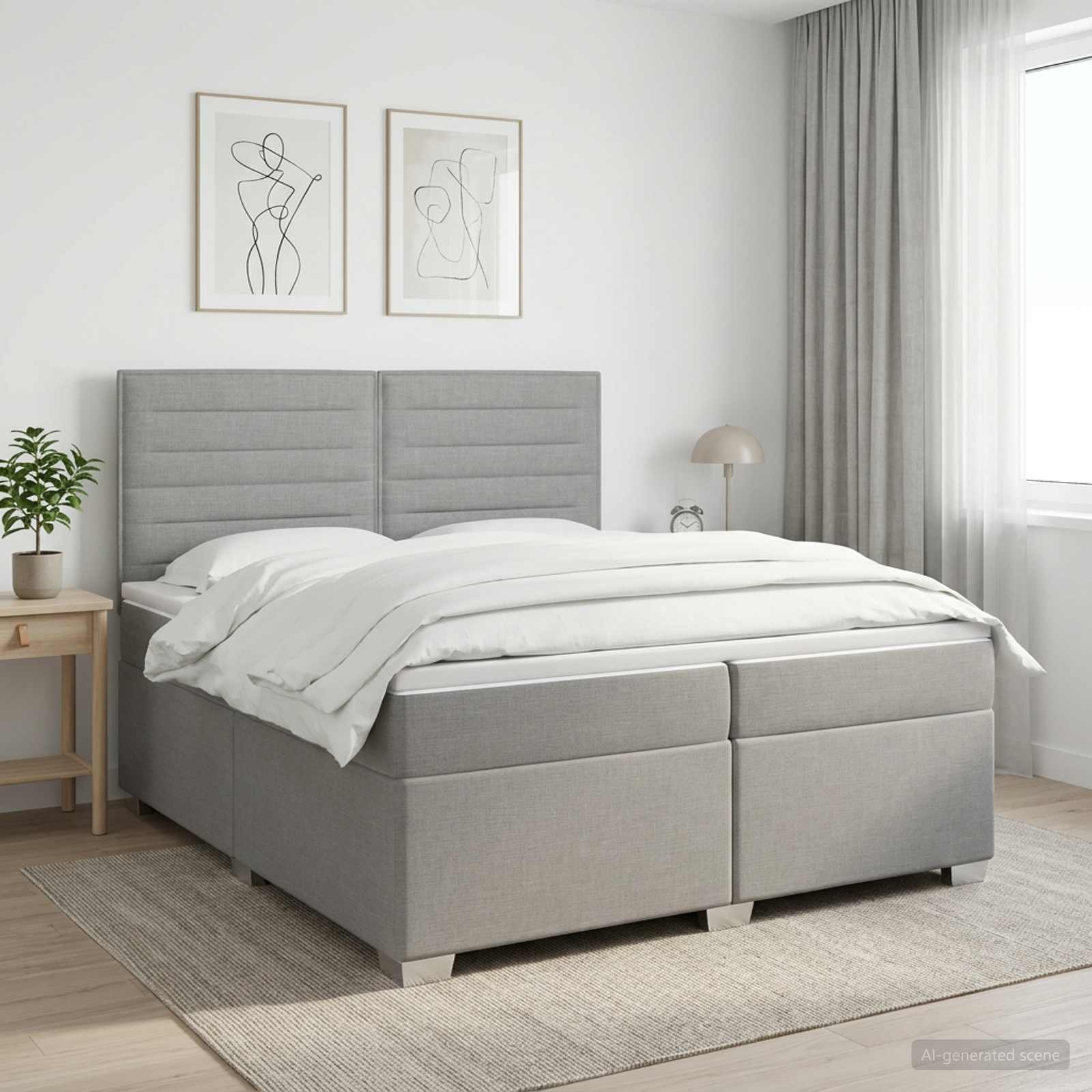 Boxspringbed met matras Lichtgrijs 200 x 200 cm Stof
